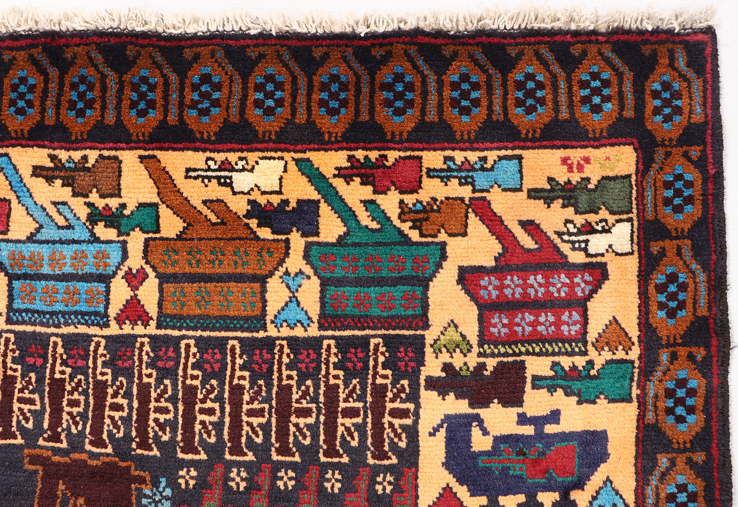 Blue Hand Knotted Wool War Rug