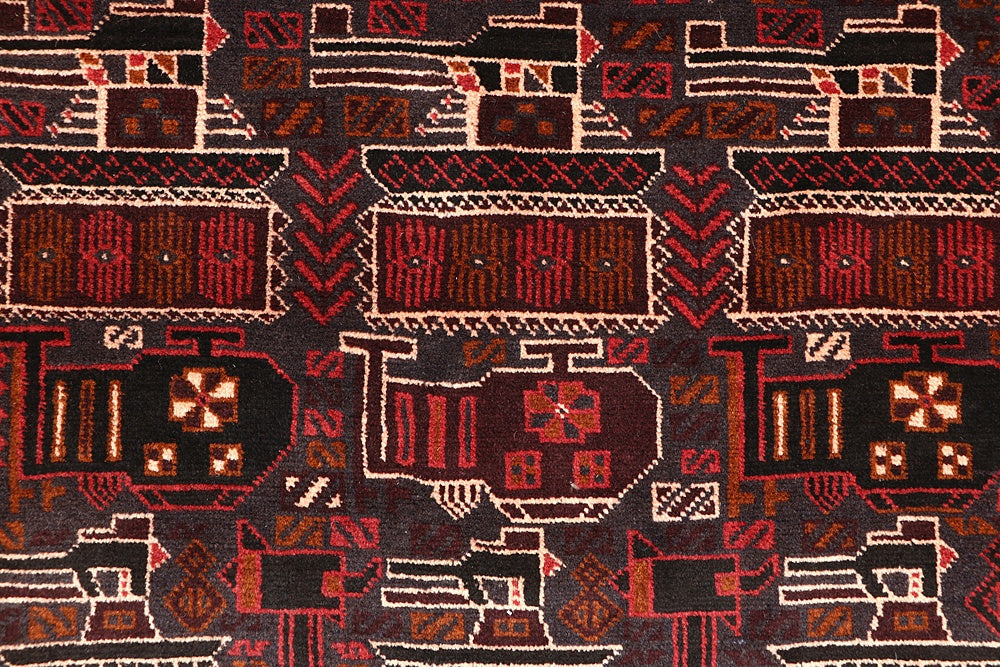Brown Hand Knotted Wool War Rug 4' x 6'