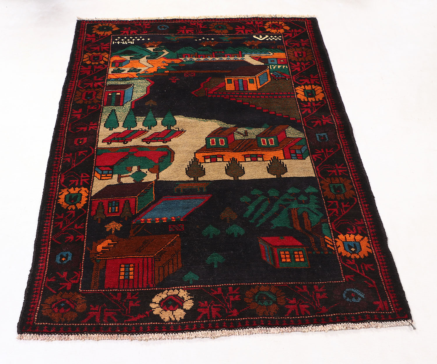 Blue Hand Knotted Wool War Rug 3' x 5'