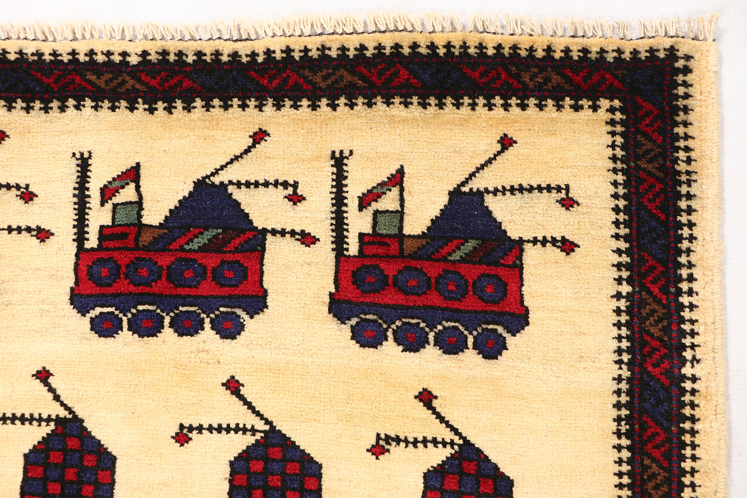 Ivory Hand Knotted Wool War Rug 3' x 5'