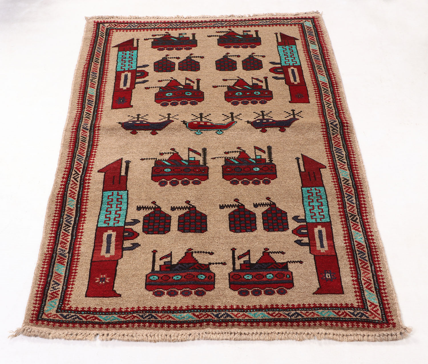 Brown Hand Knotted Wool War Rug 3' x 5'