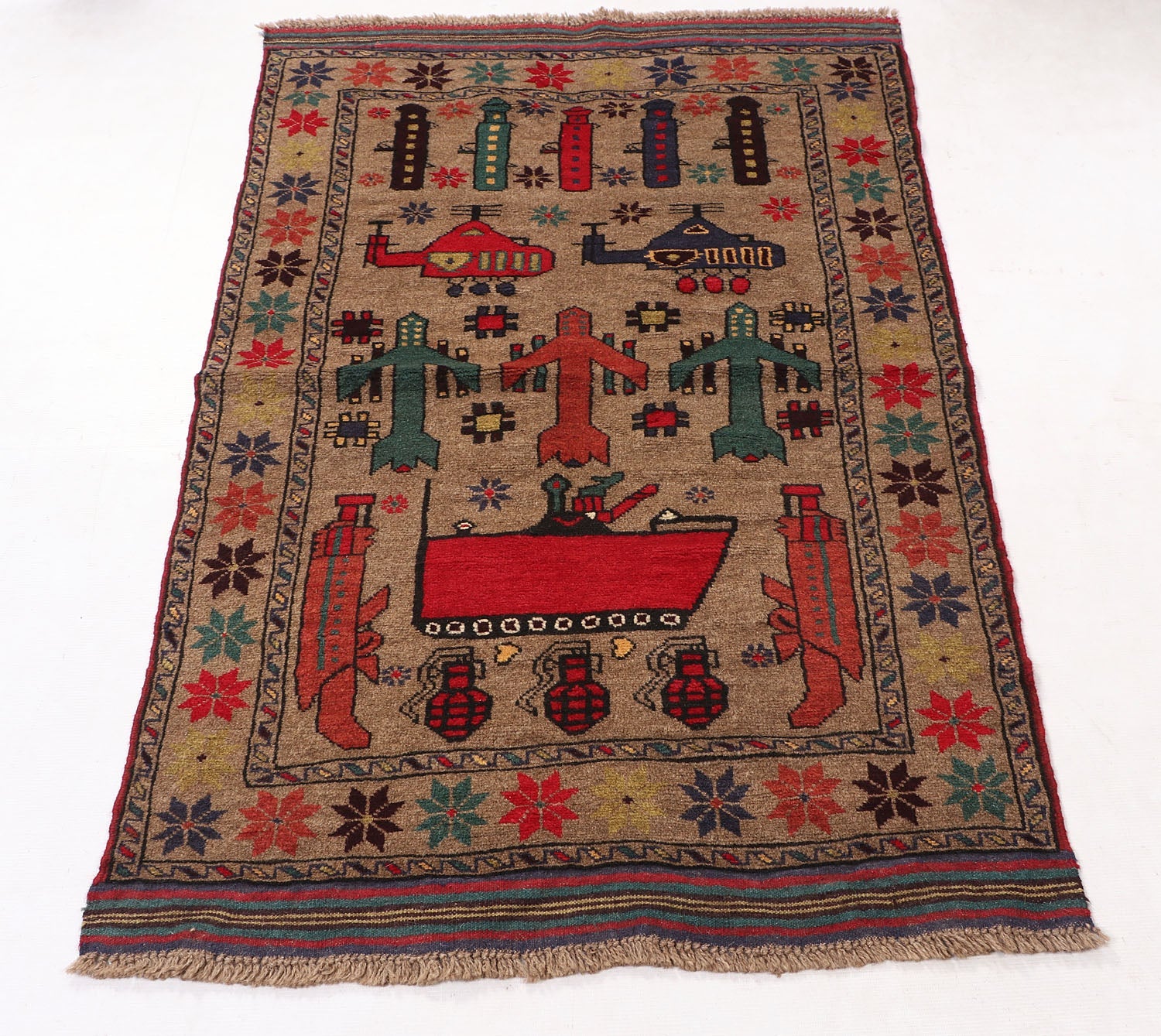 Brown Hand Knotted Wool War Rug 3' x 5'