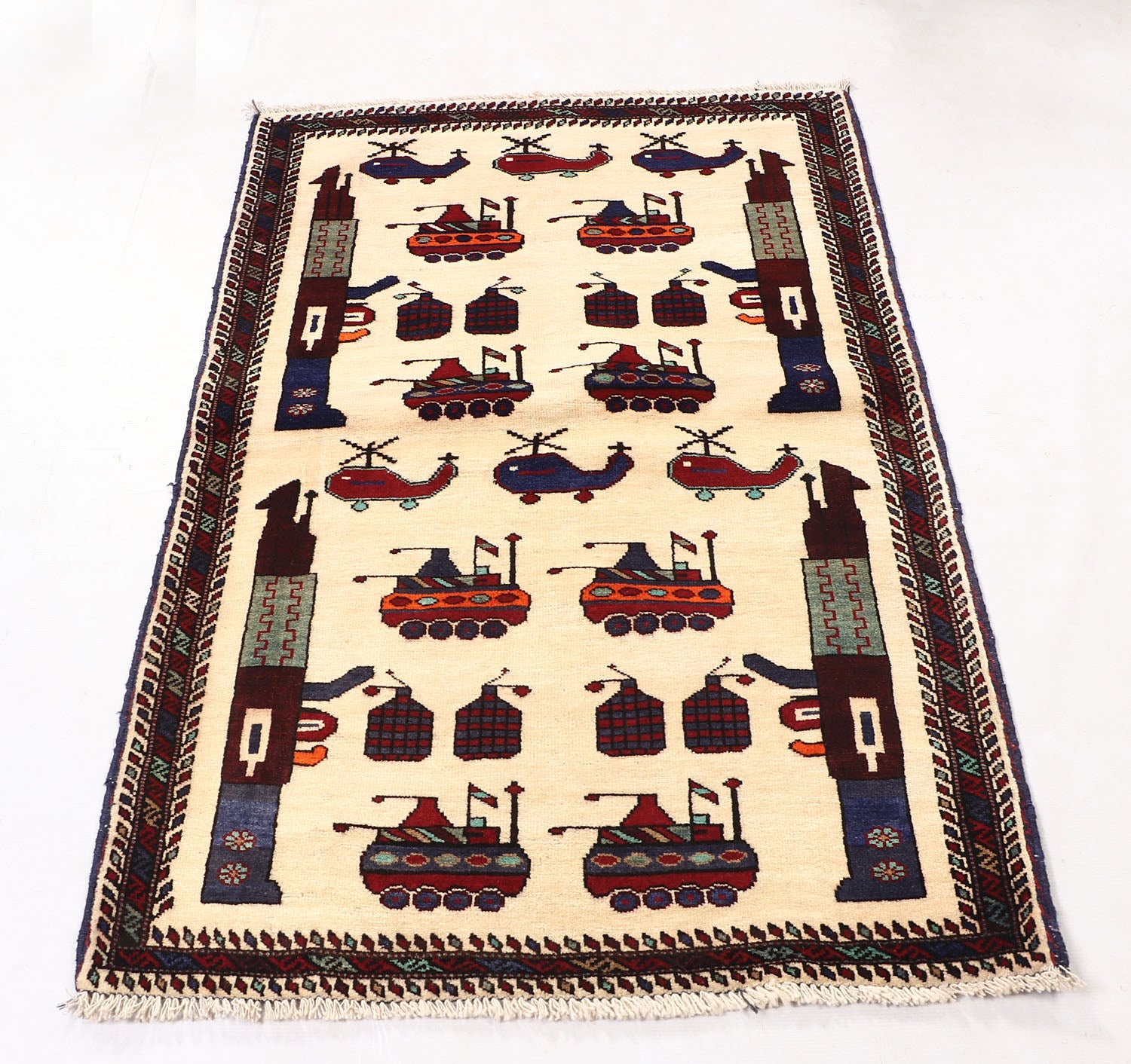 Ivory Hand Knotted Wool War Rug 3' x 5'