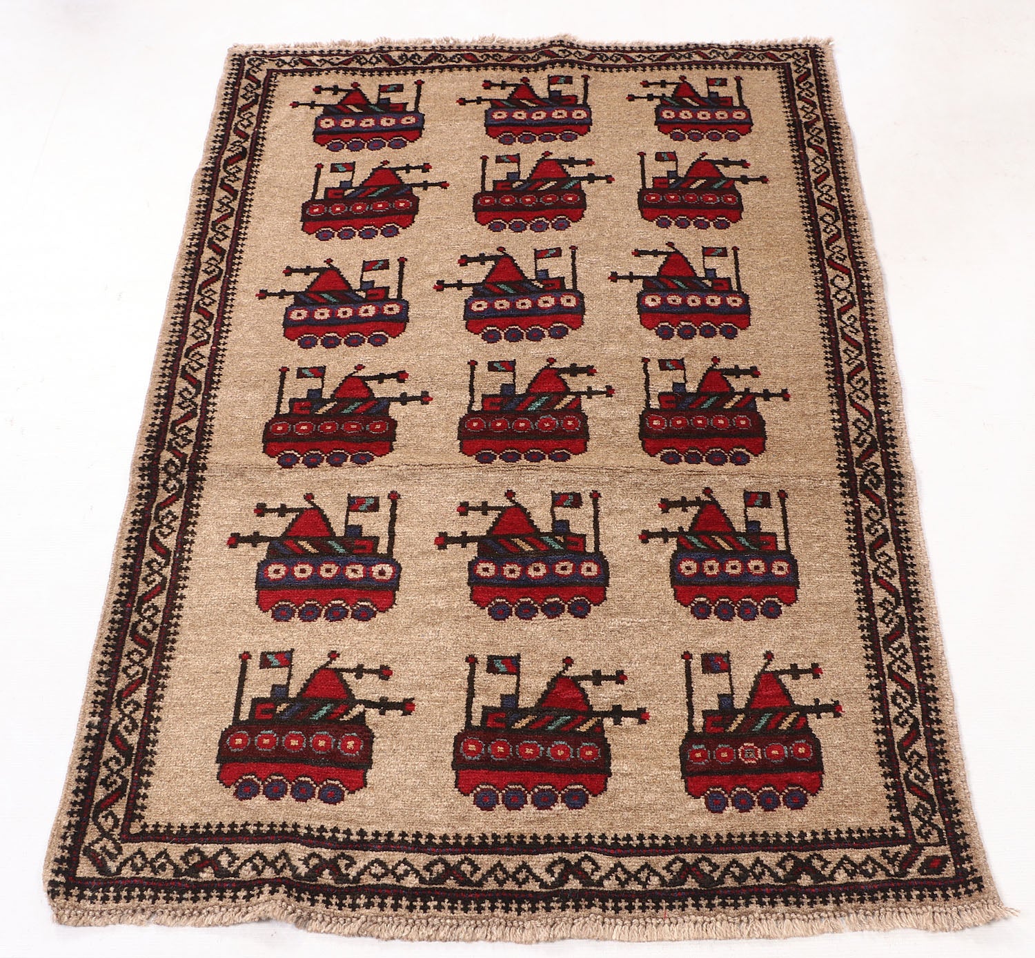 Brown Hand Knotted Wool War Rug 3' x 5'