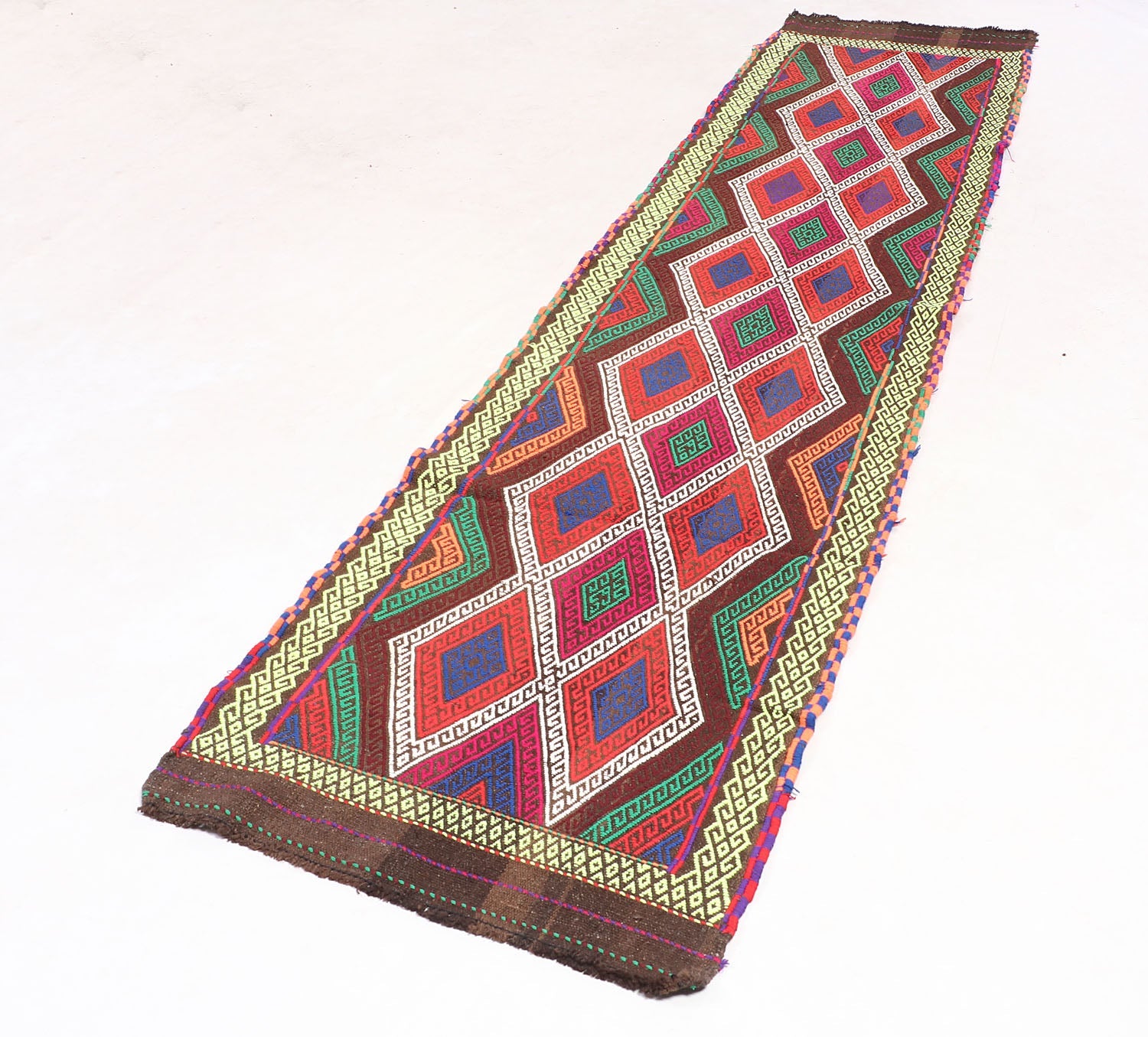 10' 6" X 2' 6"  Multy Handmade Suzani Kilim Rug Runner