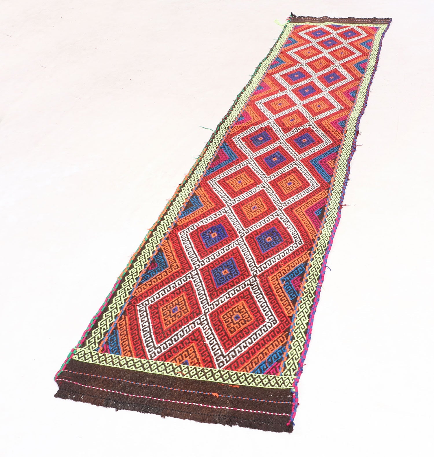 10' 6" X 2' 6"  Multy Handmade Suzani Kilim Rug Runner