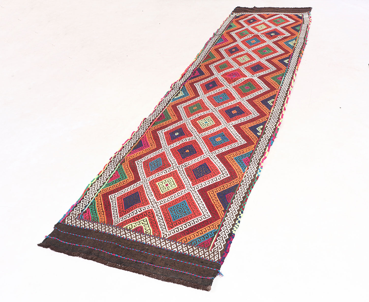 10' 6" X 2' 6"  Multy Handmade Suzani Kilim Rug Runner