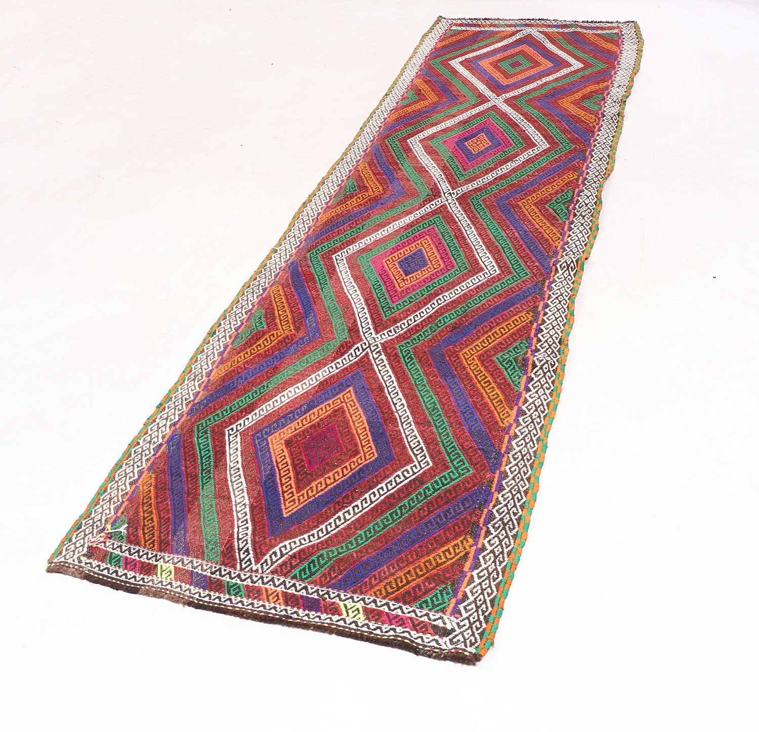 10' 6" X 2' 6"  Multy Handmade Suzani Kilim Rug Runner