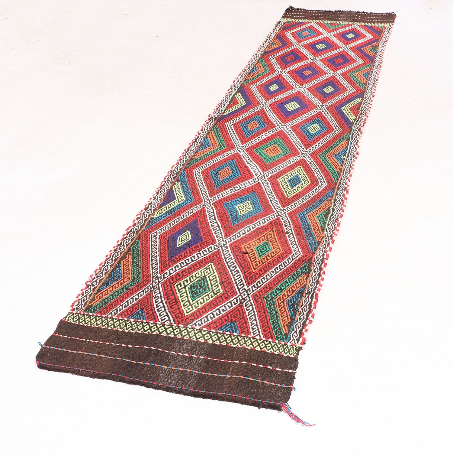 10' 6" X 2' 6"  Multy Handmade Suzani Kilim Rug Runner