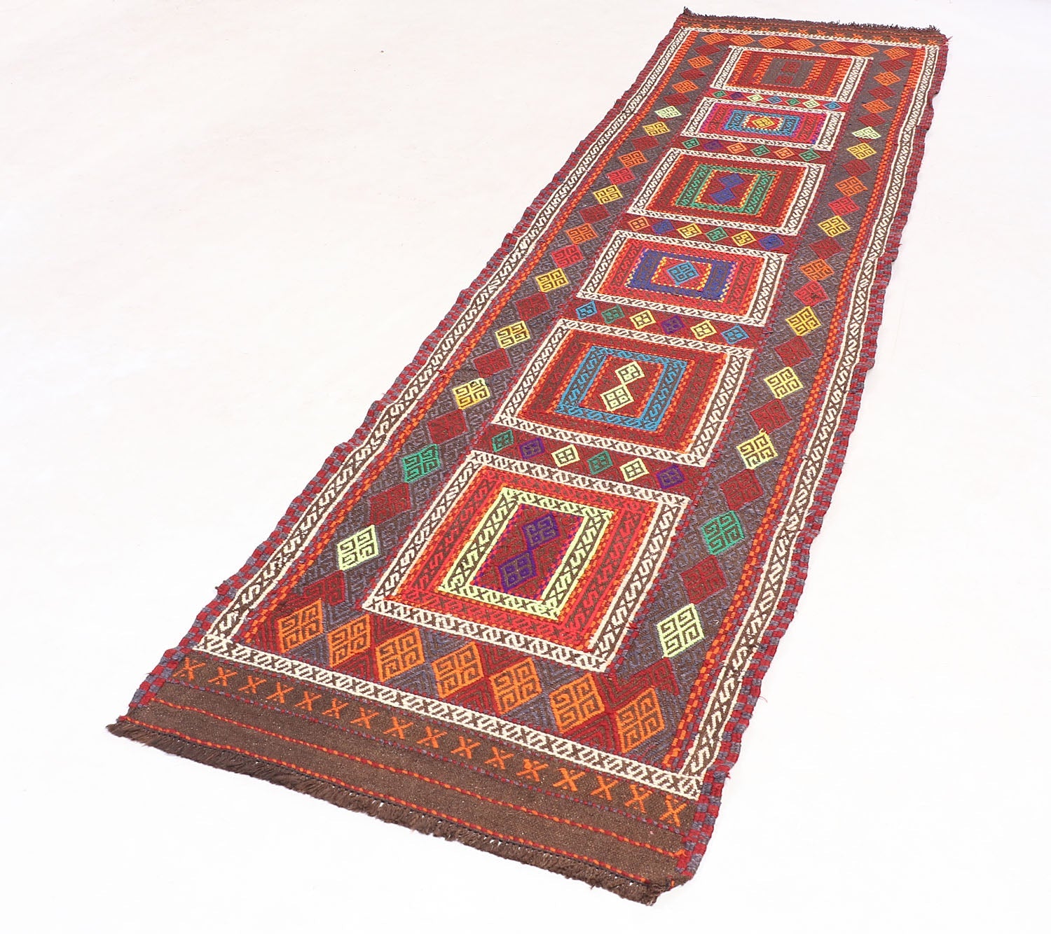 2' 6" x 10'  Multy Handmade Suzani Kilim Rug Runner