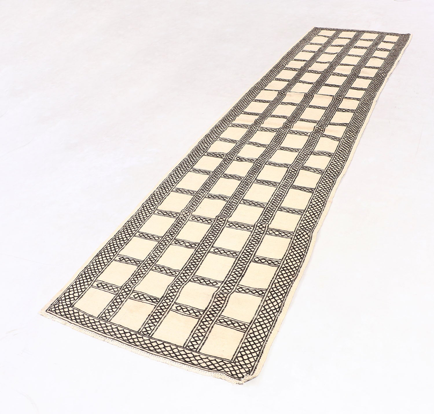 3' X 10'  Ivory Handmade Suzani Kilim Rug Runner