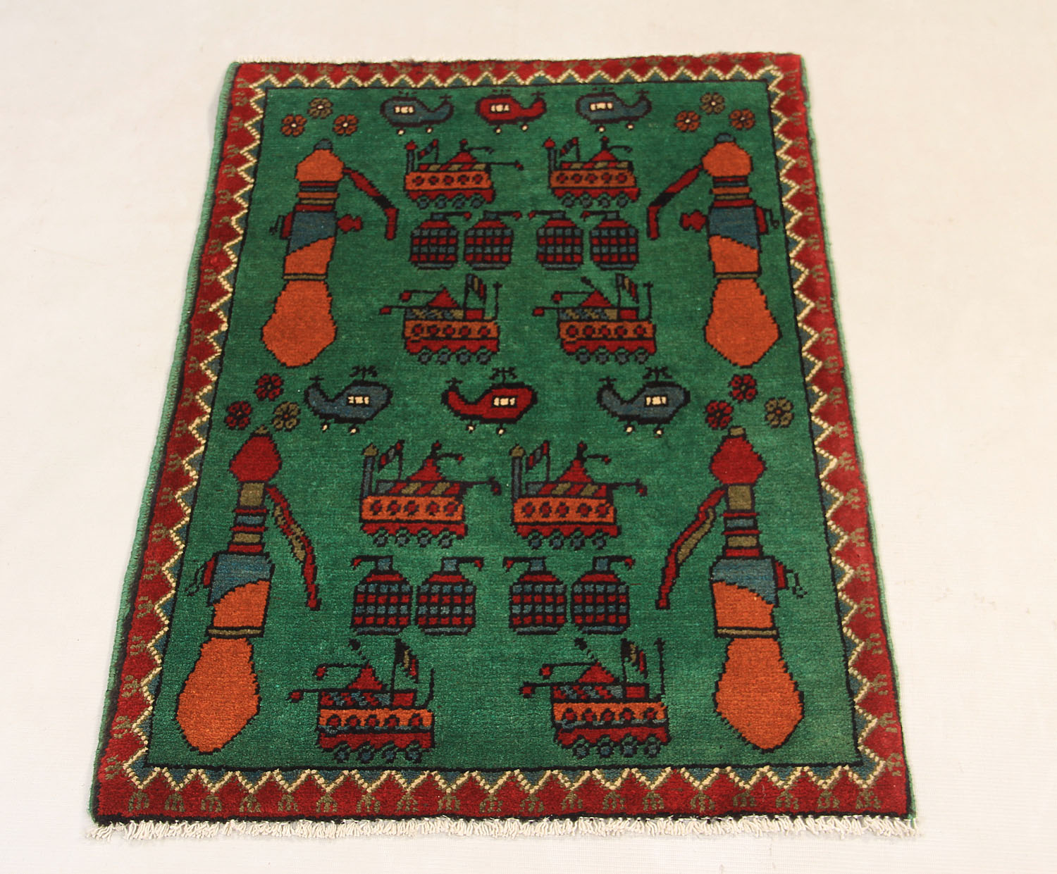 Green Hand Knotted Wool War Rug 2' x 3'