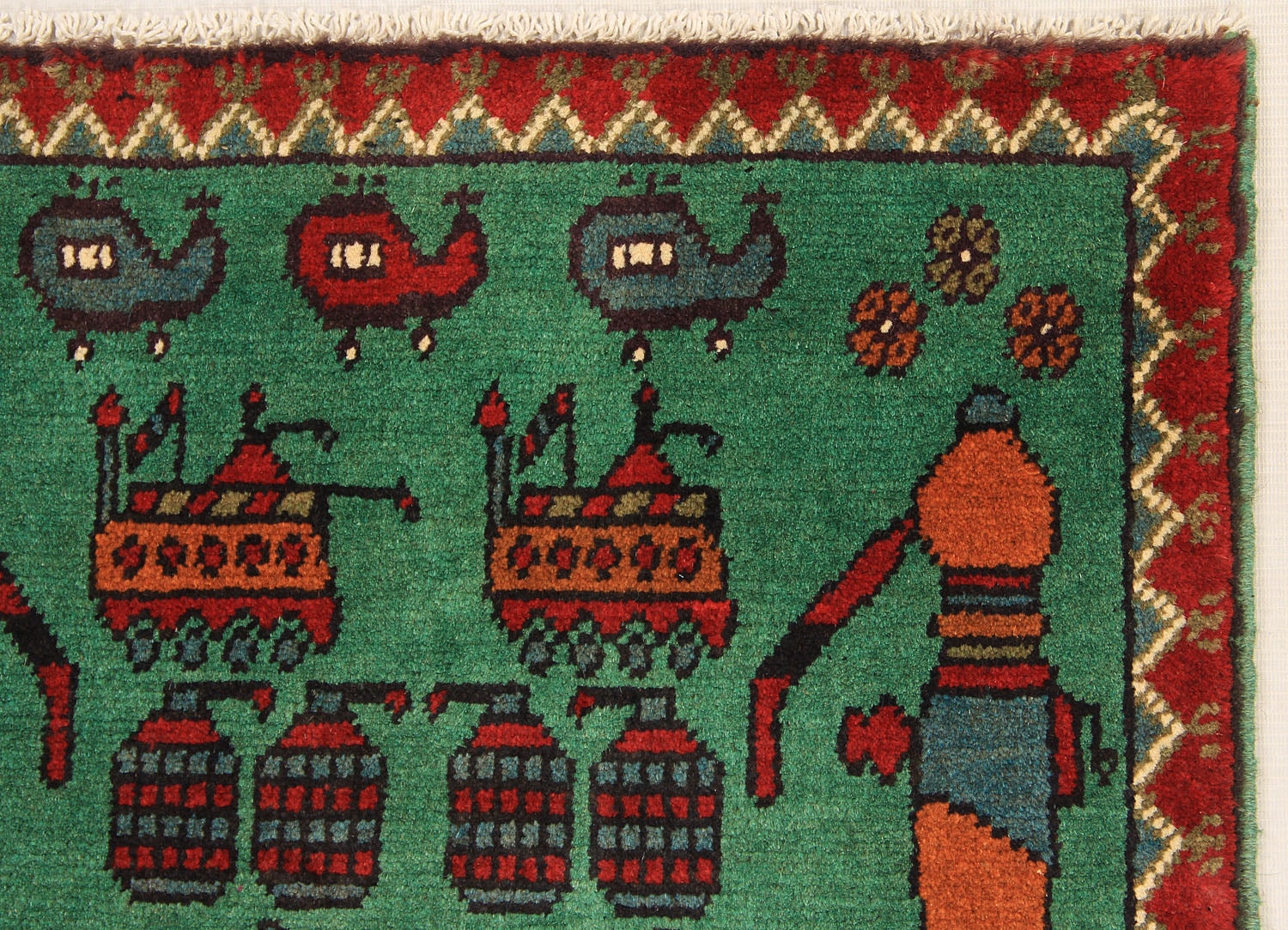 Green Hand Knotted Wool War Rug 2' x 3'