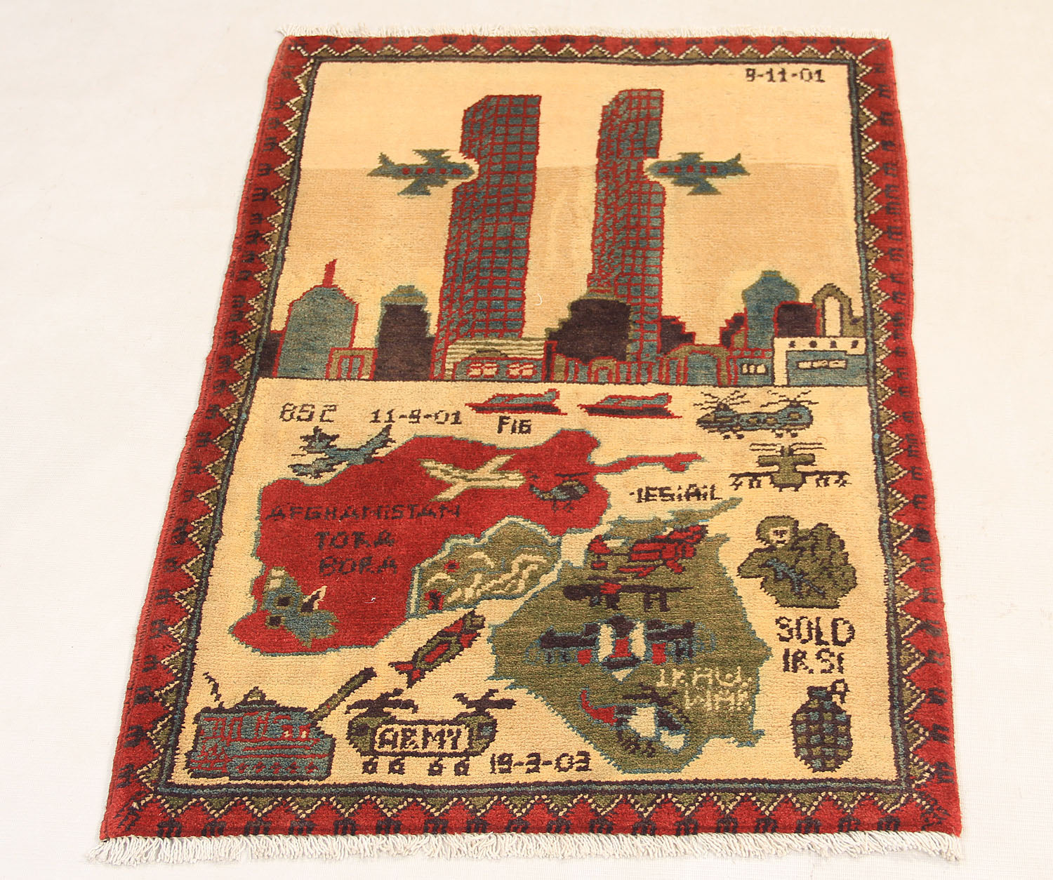 2' x 3'  Ivory Handmade War Rug Rectangular