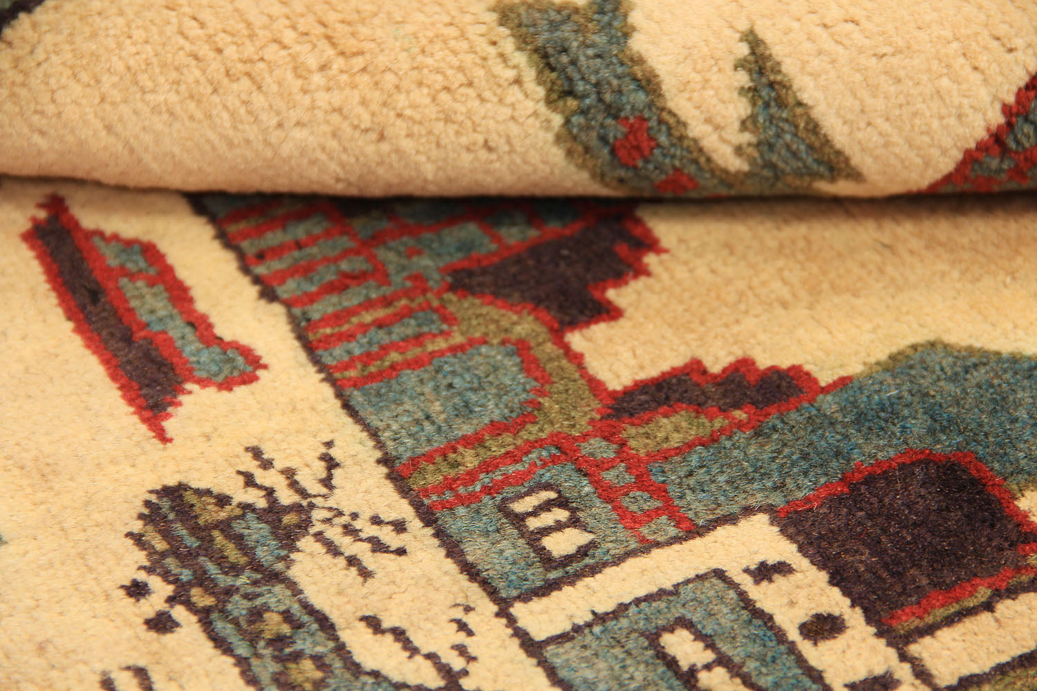 2' x 3'  Ivory Handmade War Rug Rectangular