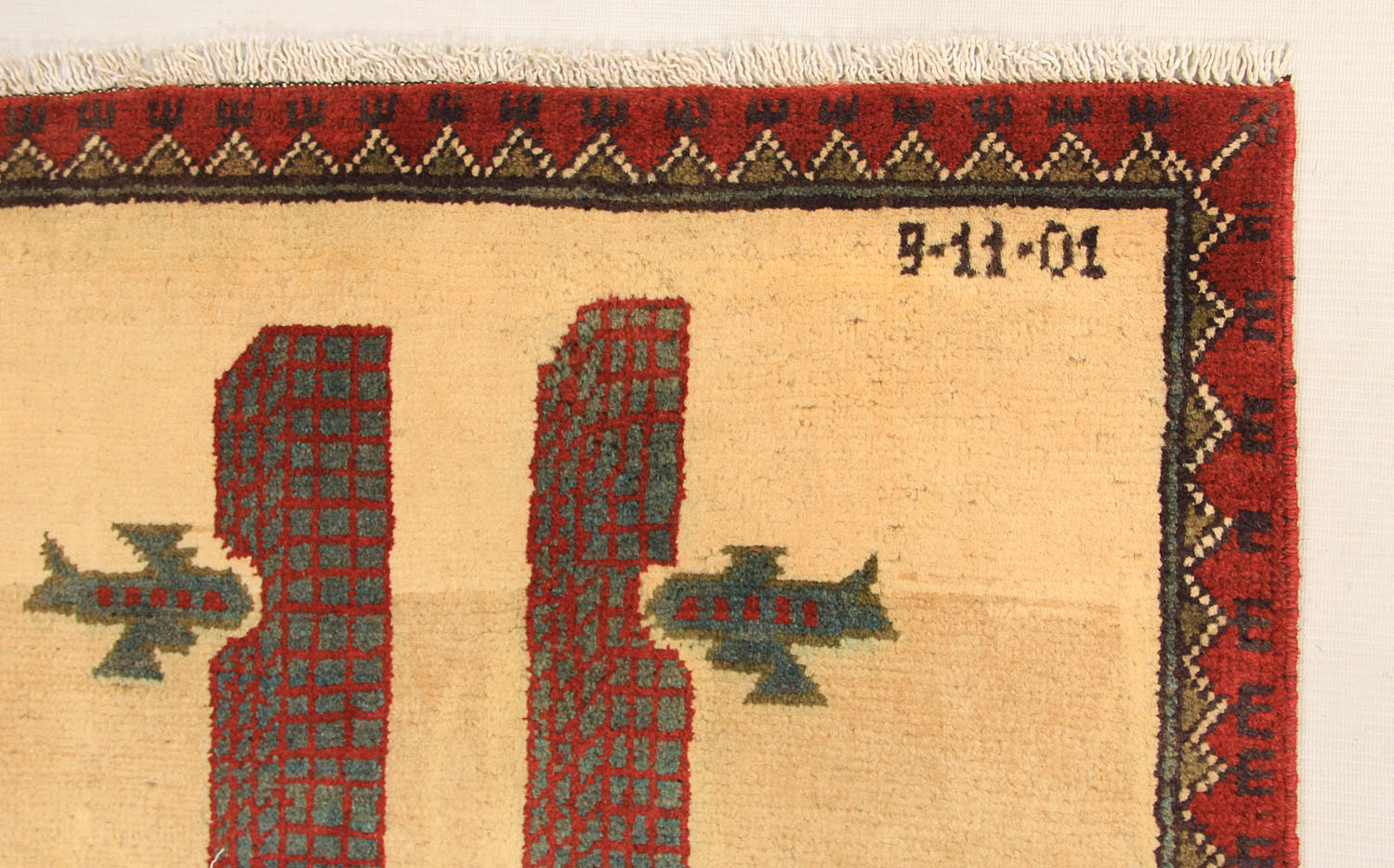 2' x 3'  Ivory Handmade War Rug Rectangular