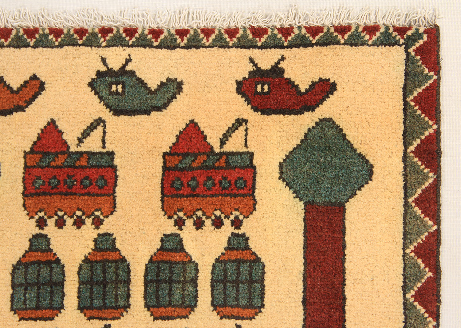 Ivory Hand Knotted Wool War Rug 2' x 3'