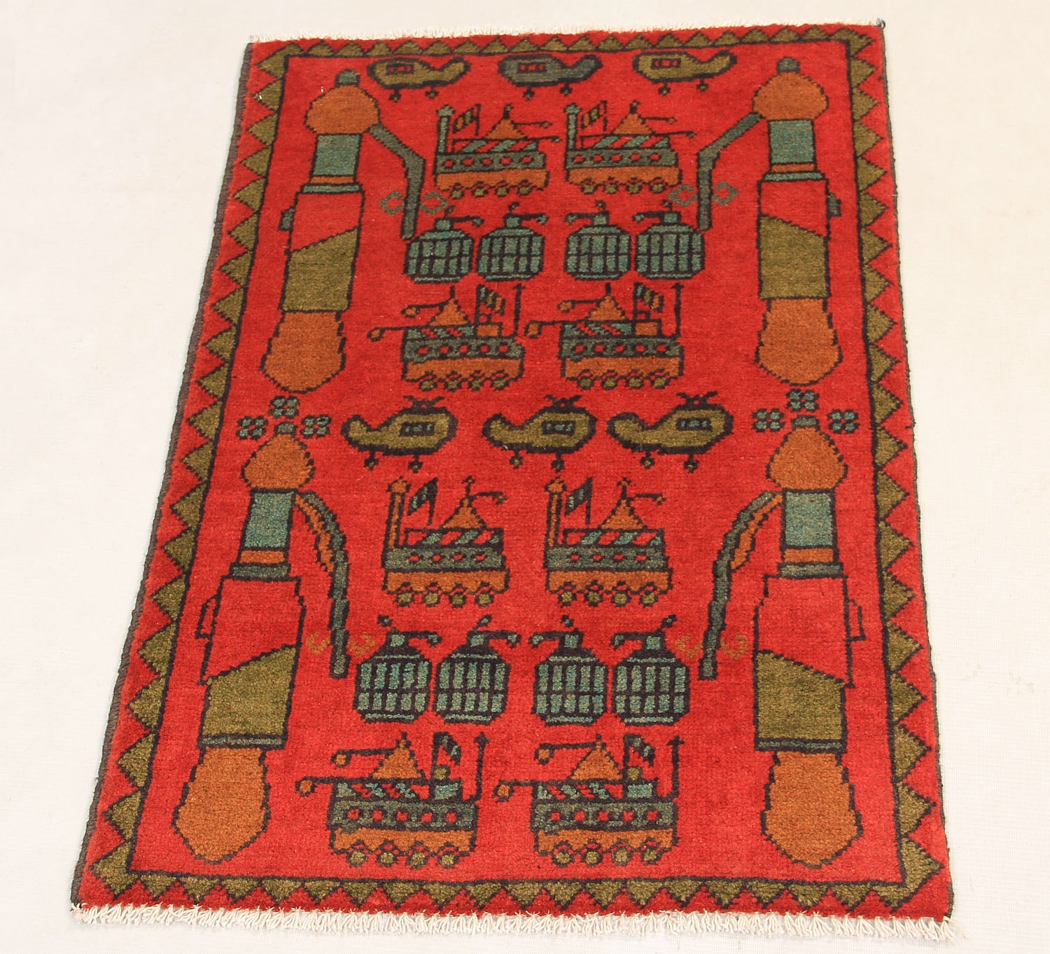 Red Hand Knotted Wool War Rug 2' x 3'