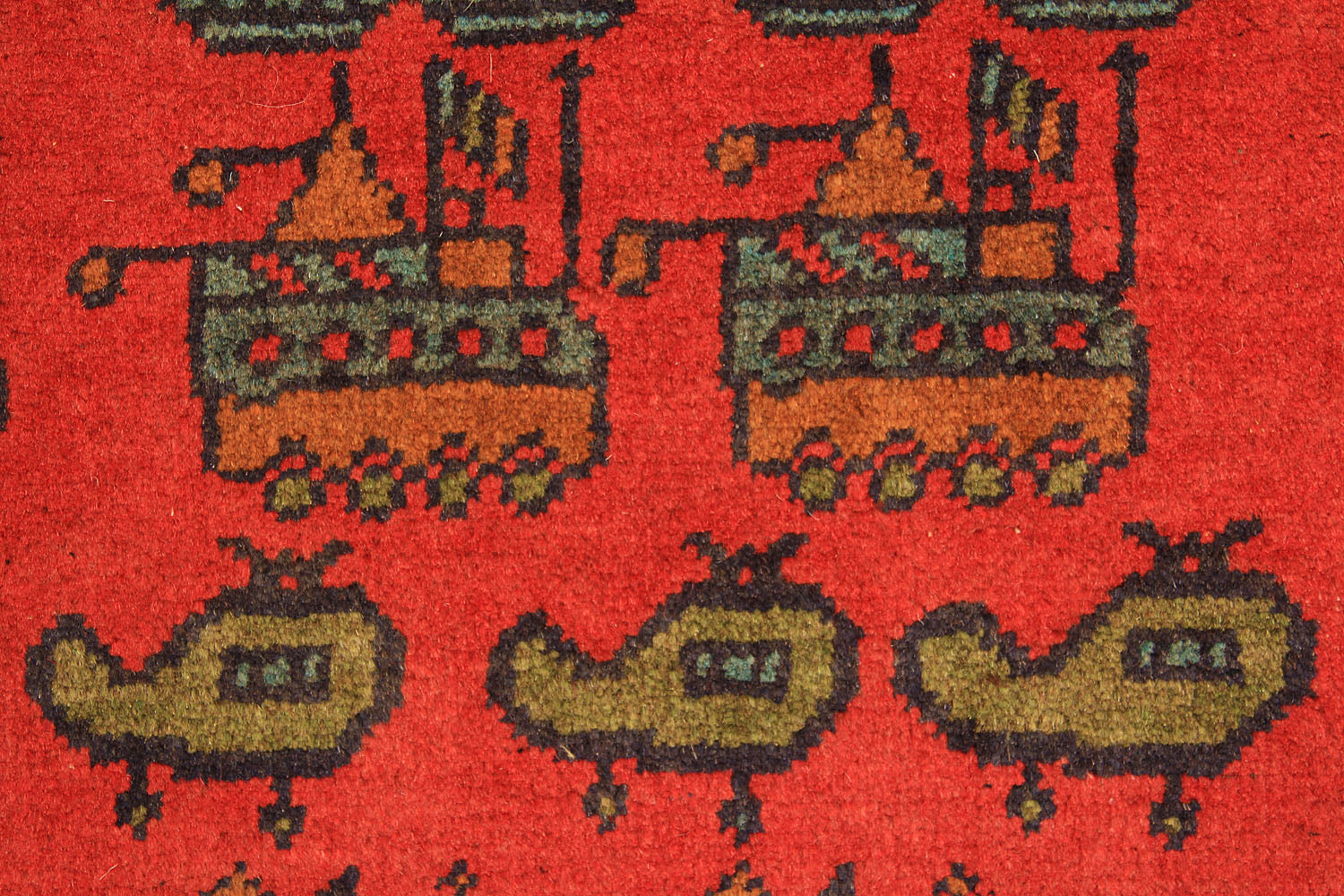 Red Hand Knotted Wool War Rug 2' x 3'