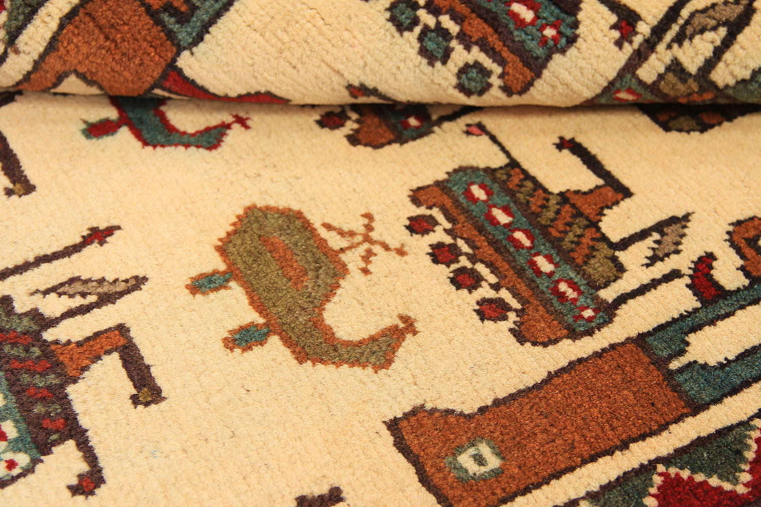 Ivory Hand Knotted Wool War Rug 2' x 3'