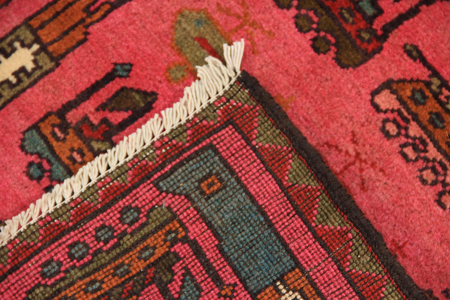 Pink Hand Knotted Wool War Rug 2' x 3'