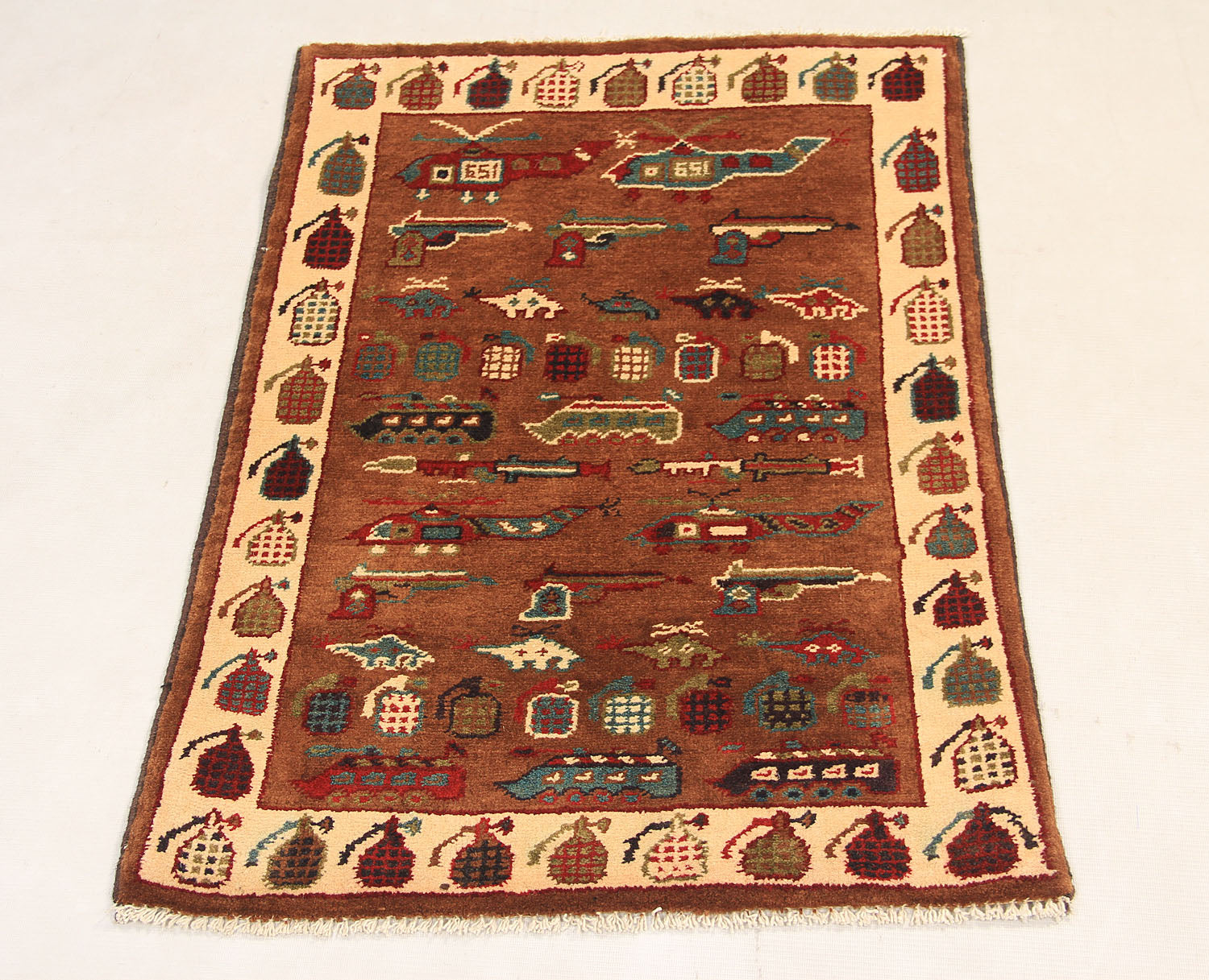 Brown Hand Knotted Wool War Rug 2' x 3'