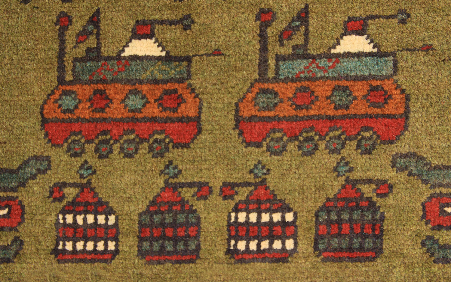 Green Hand Knotted Wool War Rug 2' x 3'