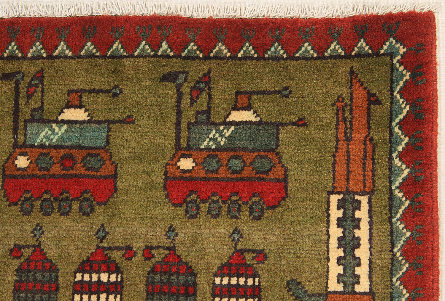 Green Hand Knotted Wool War Rug 2' x 3'
