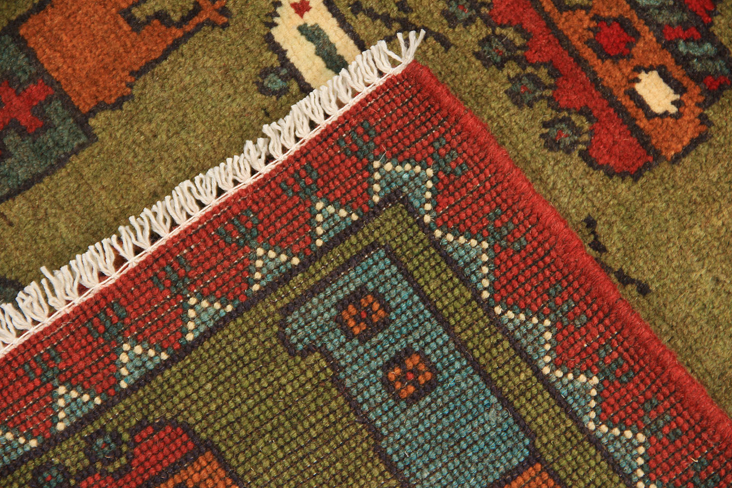 Green Hand Knotted Wool War Rug 2' x 3'