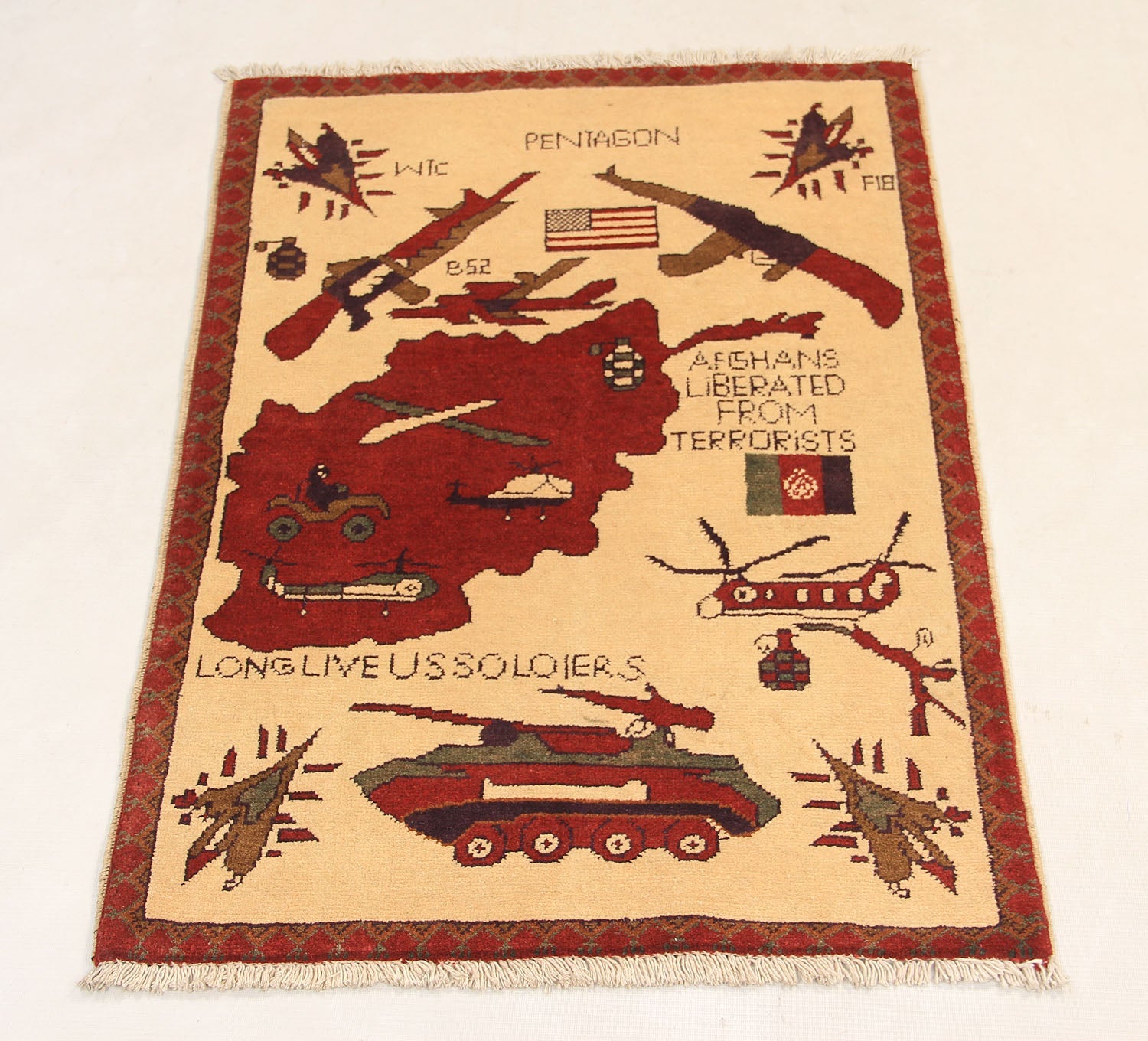 Hand Knotted Wool War Rug Ivory 2' x 3'