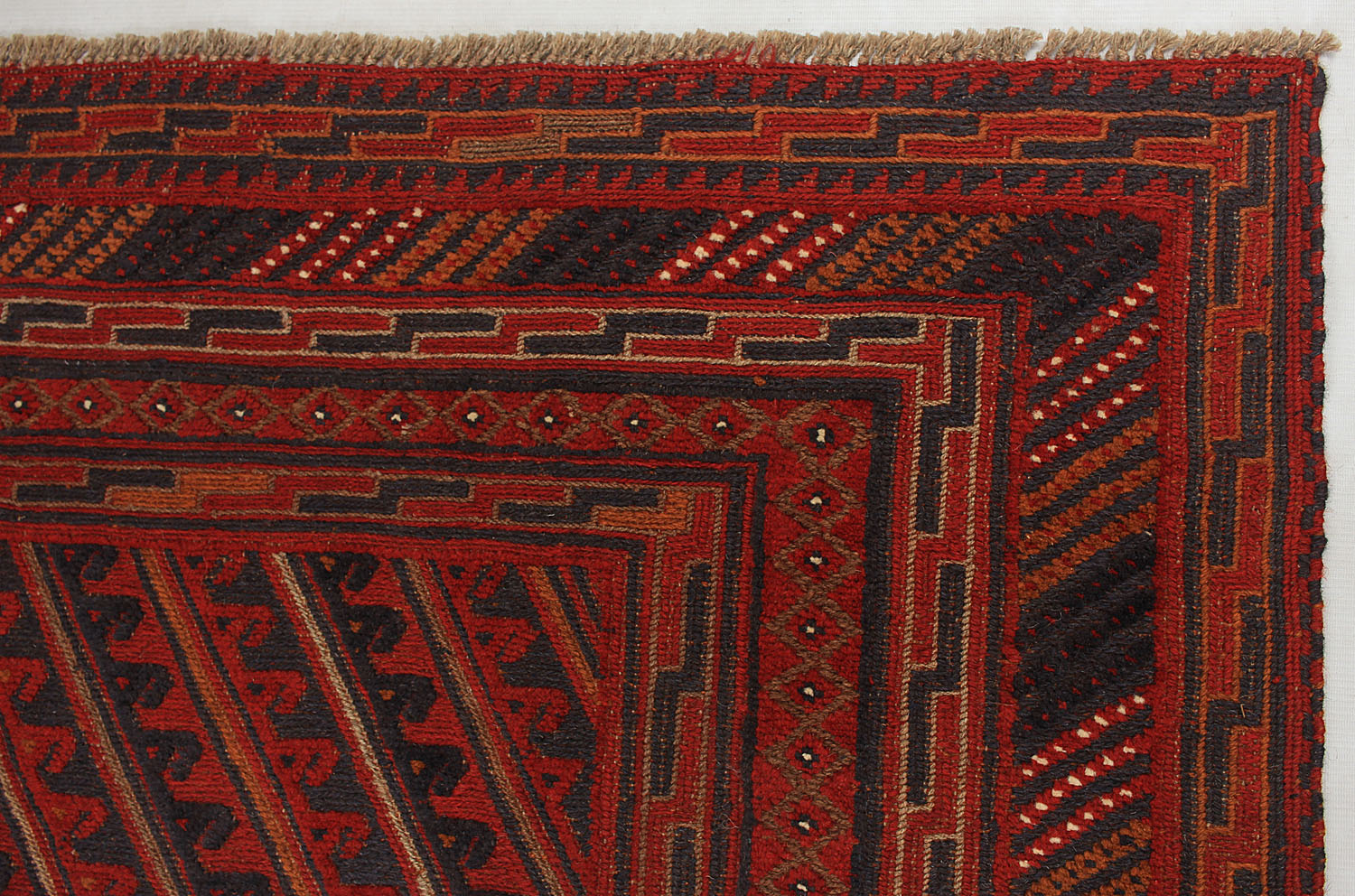 6' 6"X 10'  Red Handmade Mashwani Afghan Rug Rectangular