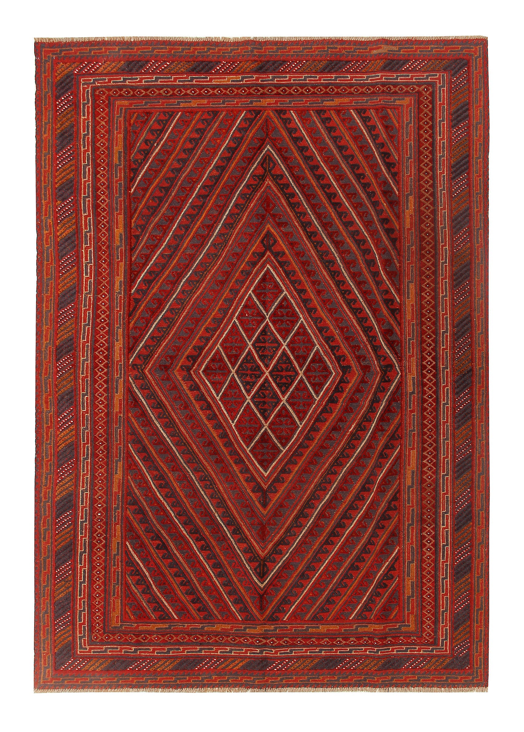 6' 6"X 10'  Red Handmade Mashwani Afghan Rug Rectangular