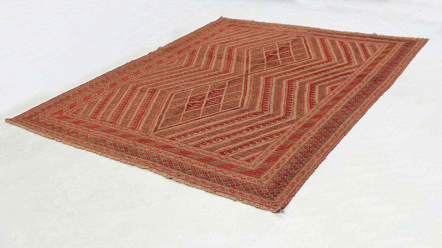 Red Handmade Mashwani Afghan Rug Rectangular
