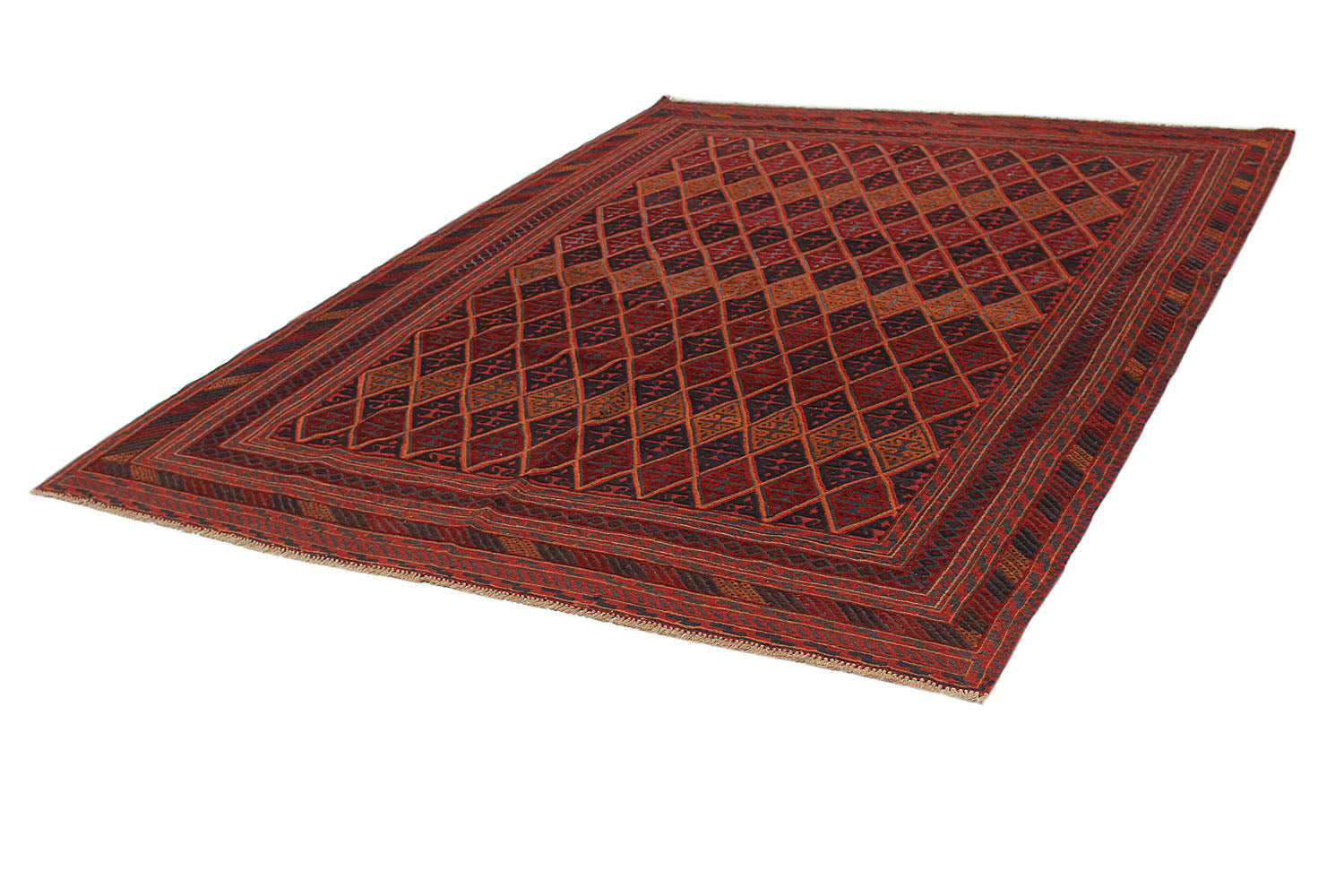 Red Handmade Mashwani Afghan Rug Rectangular