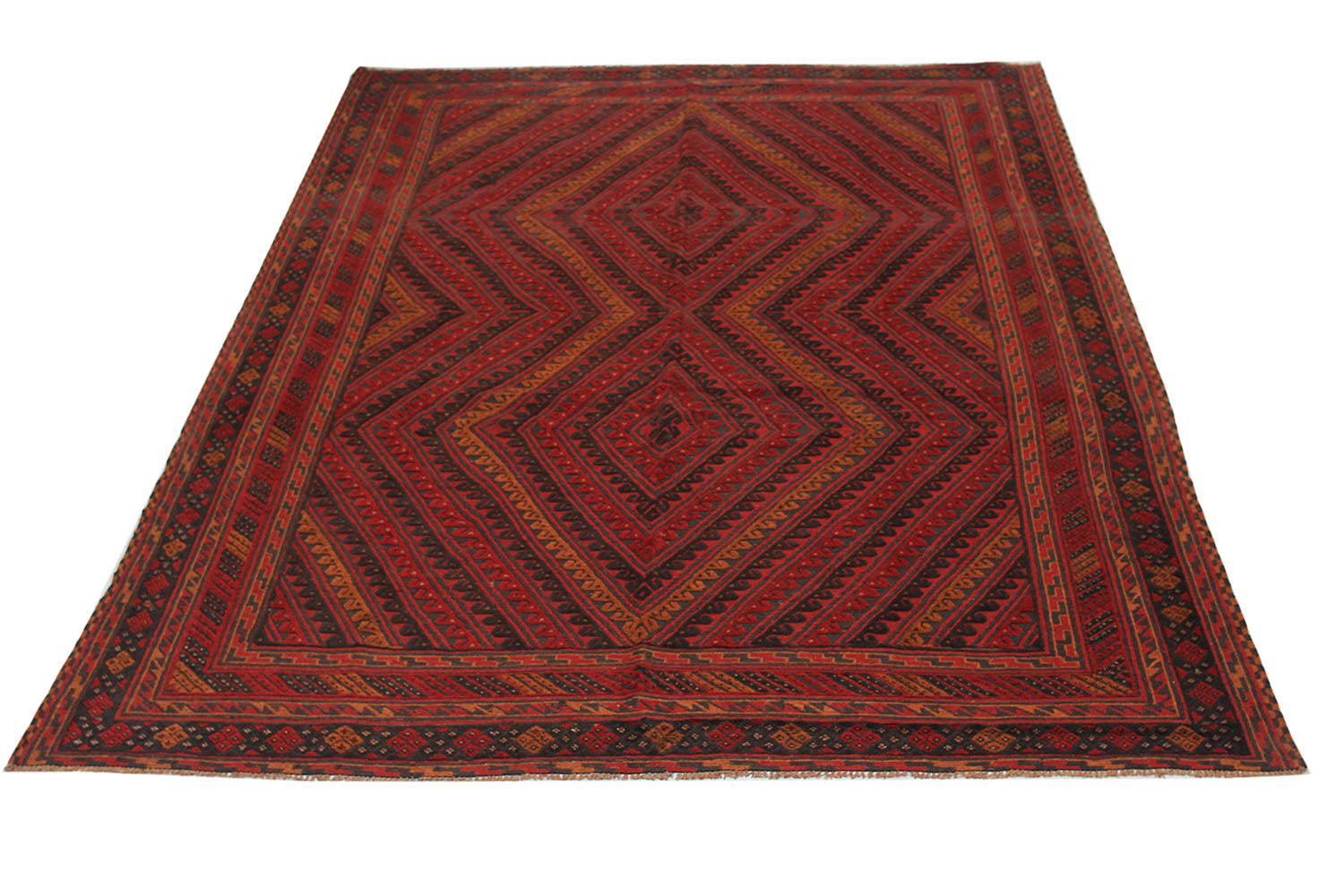 6' 6"X 10'  Red Handmade Mashwani Afghan Rug Rectangular