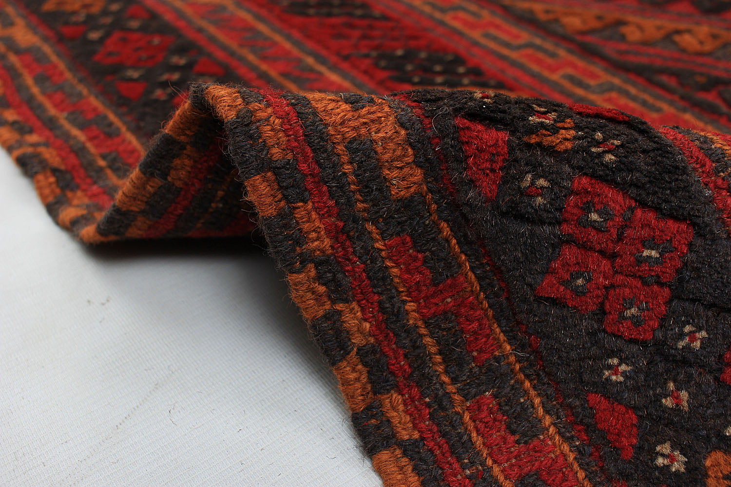 6' 6"X 10'  Red Handmade Mashwani Afghan Rug Rectangular