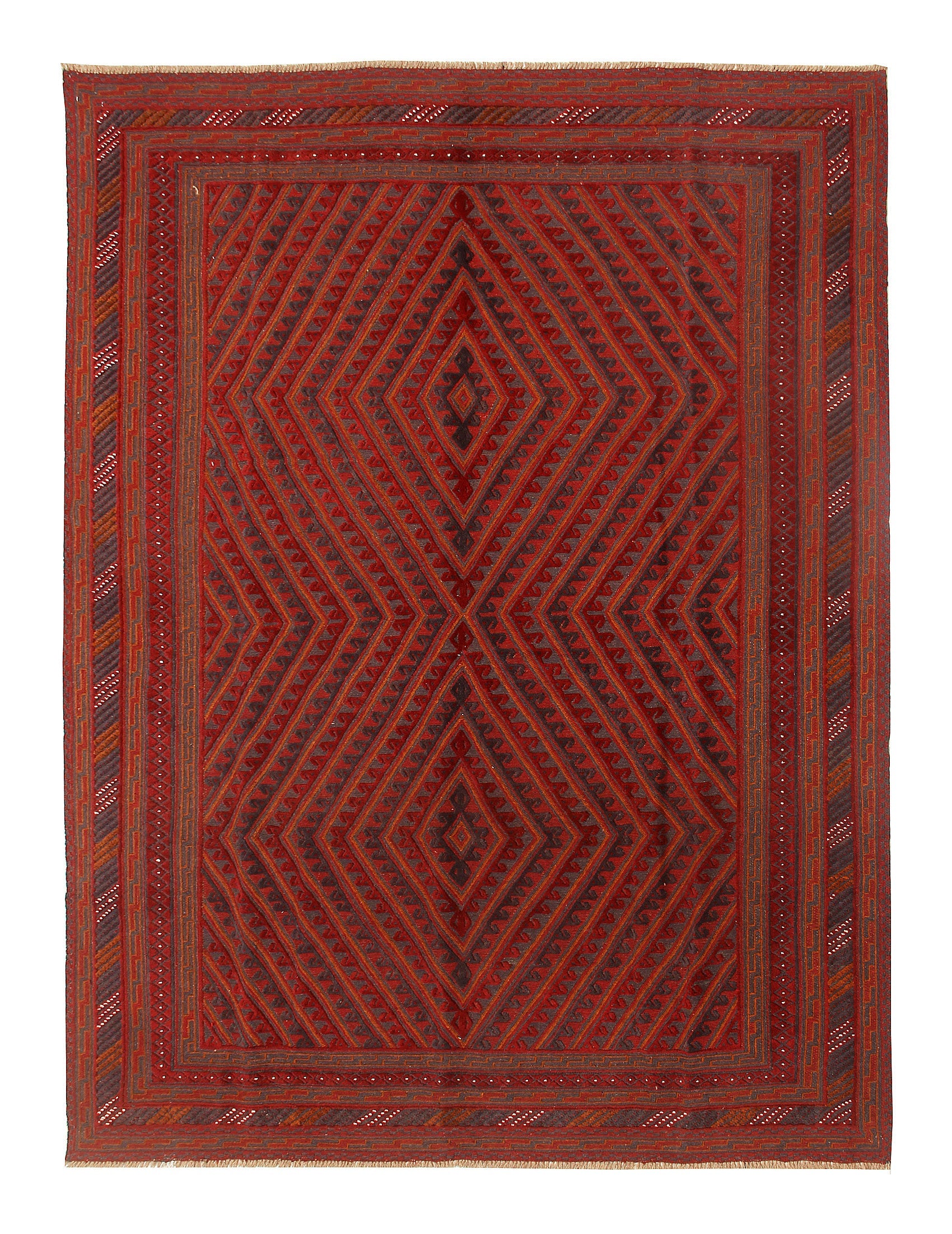 Red Handmade Mashwani Afghan Rug Rectangular