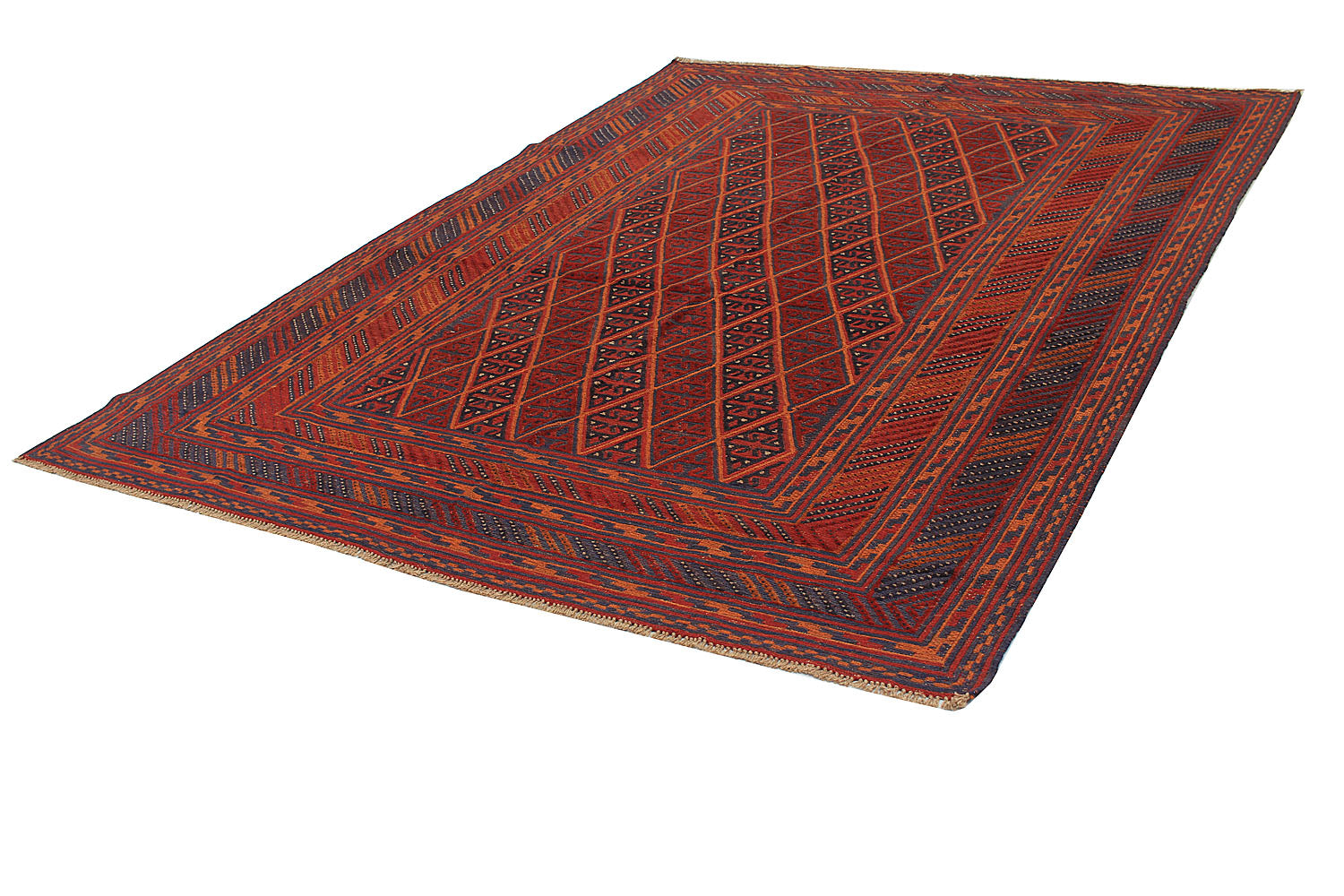 6' 6"X 10'  Red Handmade Mashwani Afghan Rug Rectangular