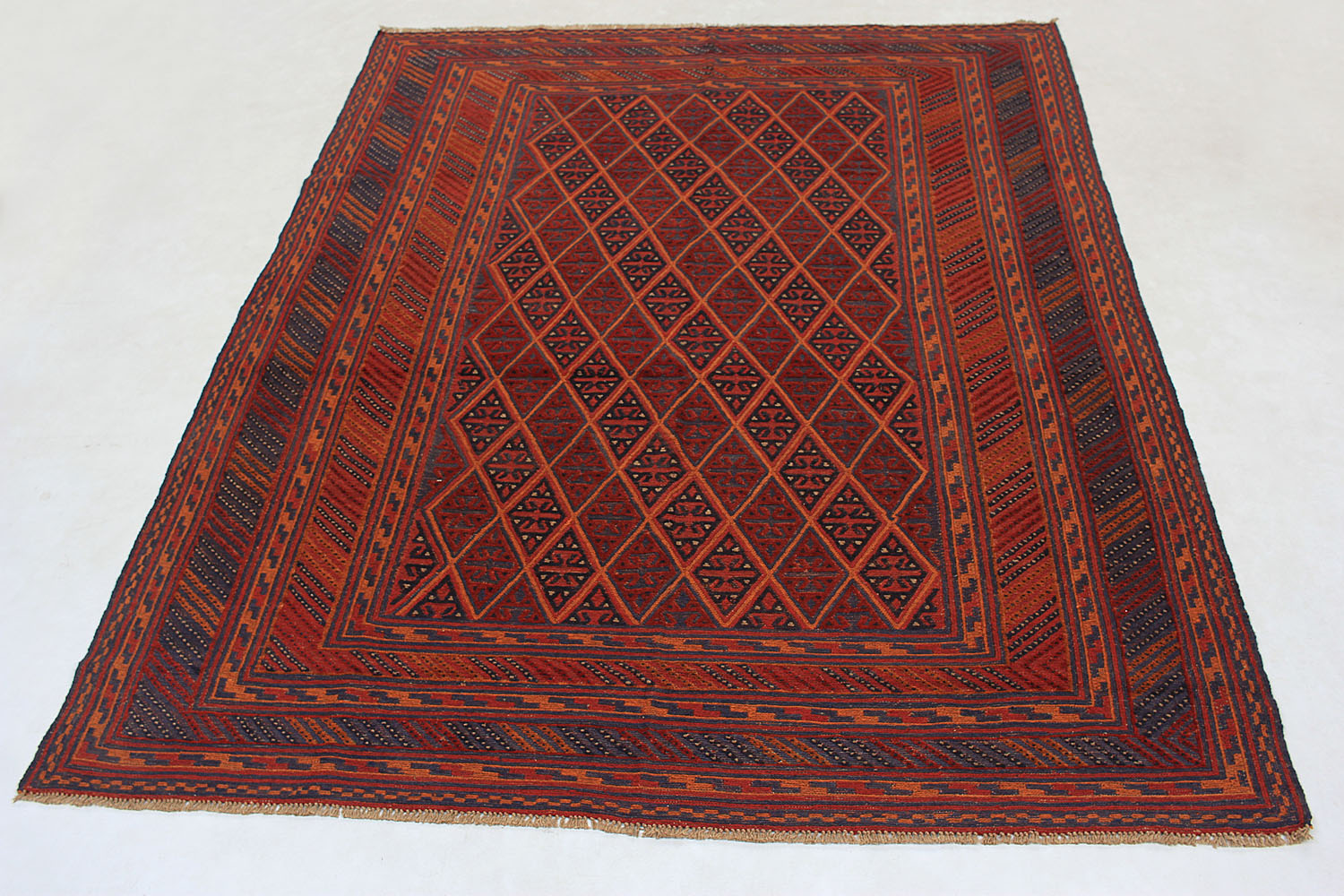 6' 6"X 10'  Red Handmade Mashwani Afghan Rug Rectangular