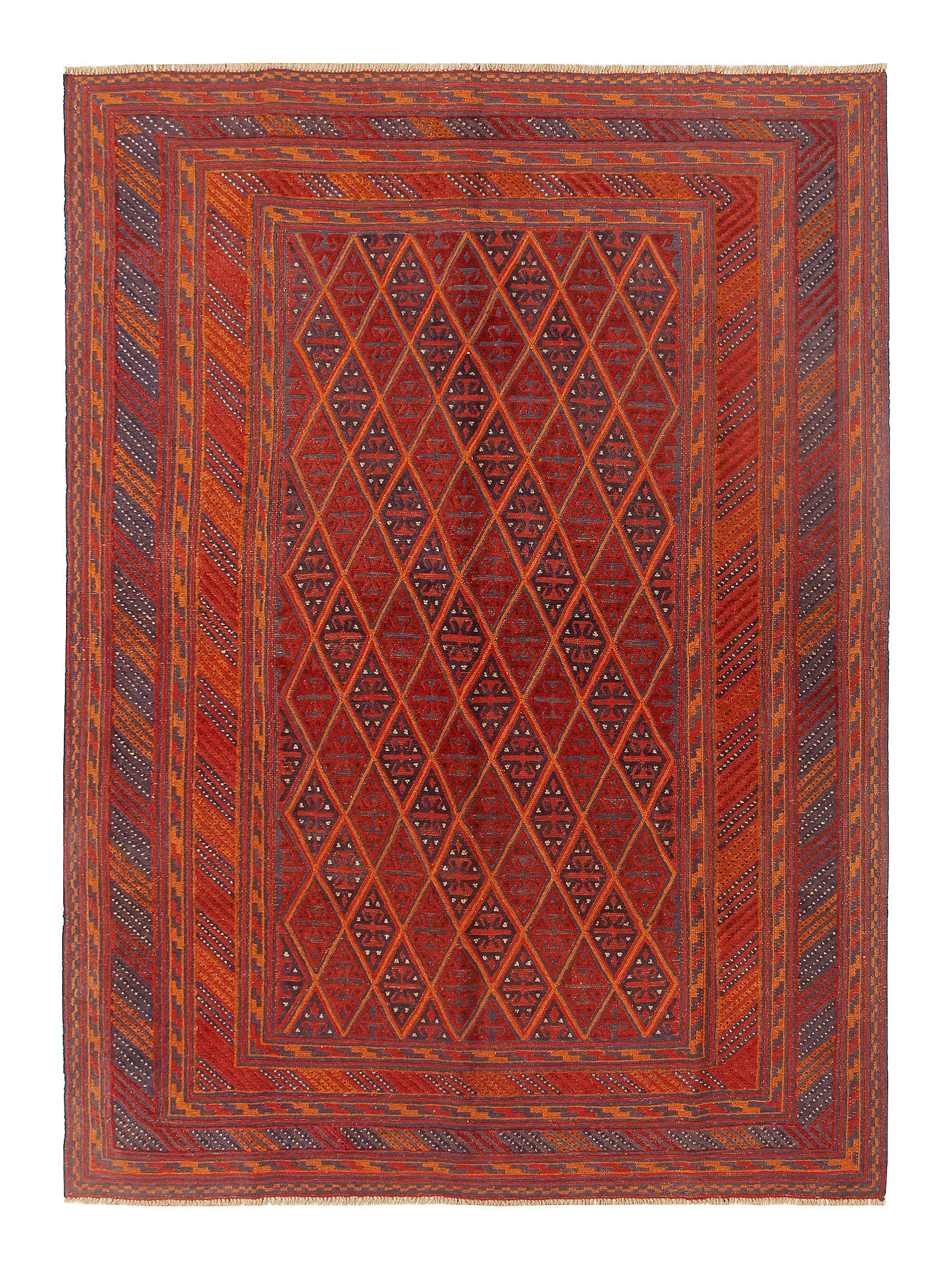 6' 6"X 10'  Red Handmade Mashwani Afghan Rug Rectangular