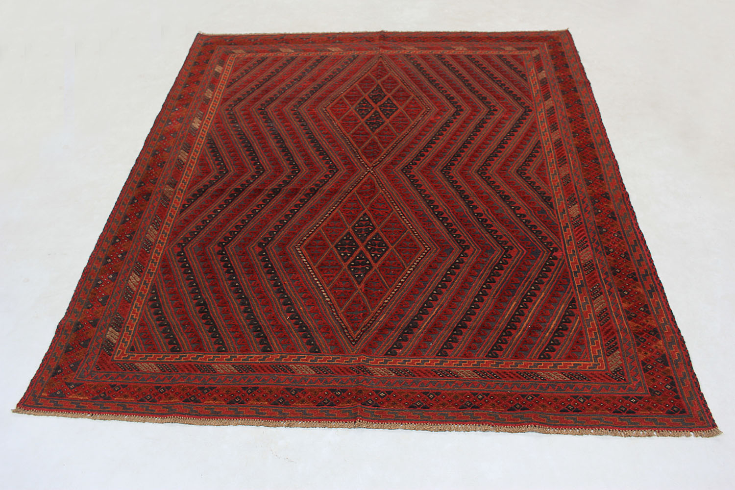Red Handmade Mashwani Afghan Rug Rectangular