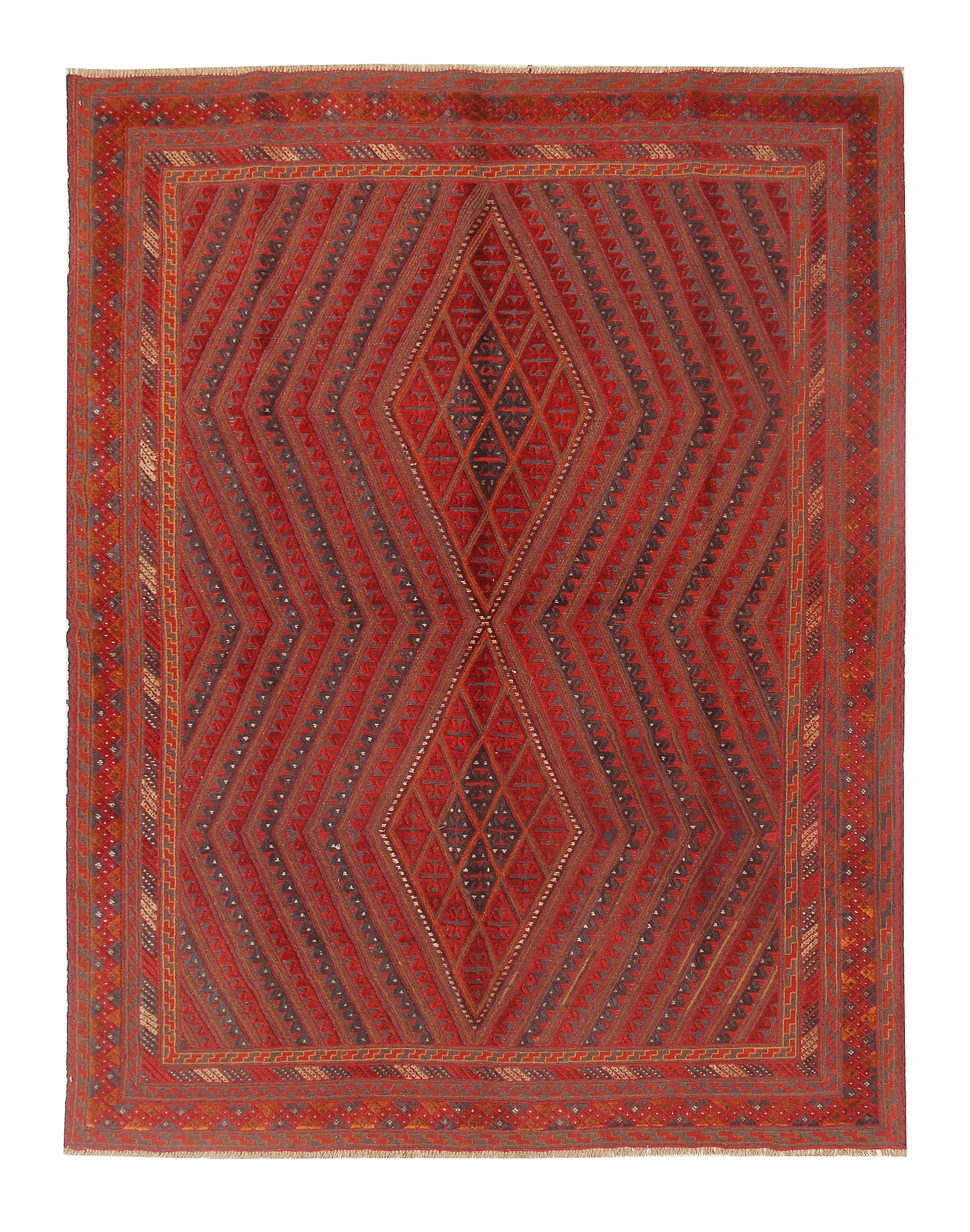 Red Handmade Mashwani Afghan Rug Rectangular