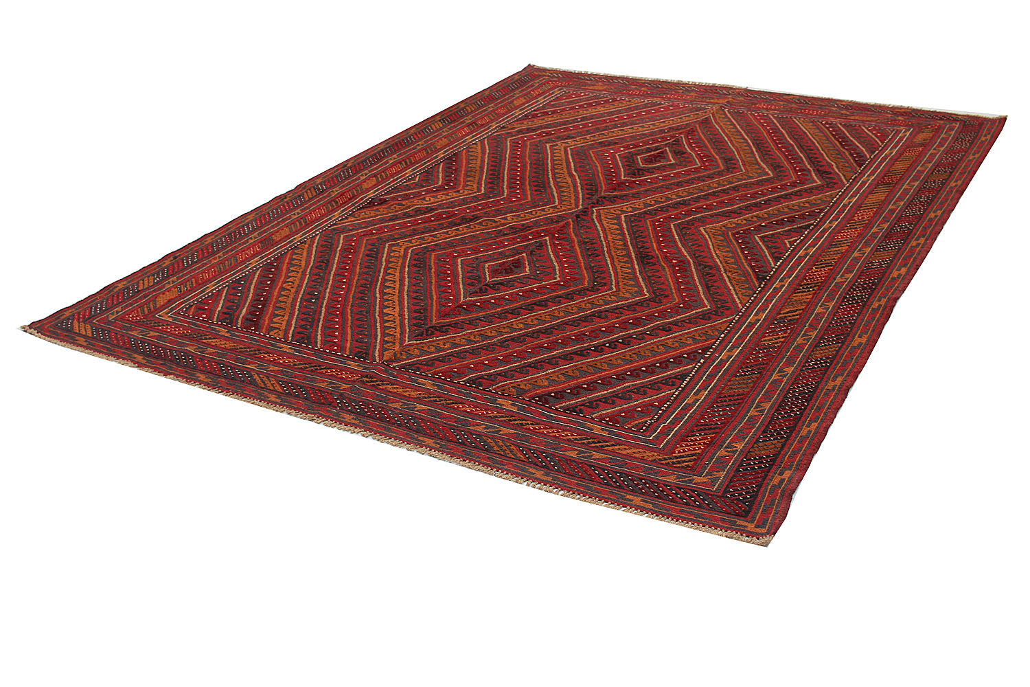 6' 6"X 10'  Red Handmade Mashwani Afghan Rug Rectangular