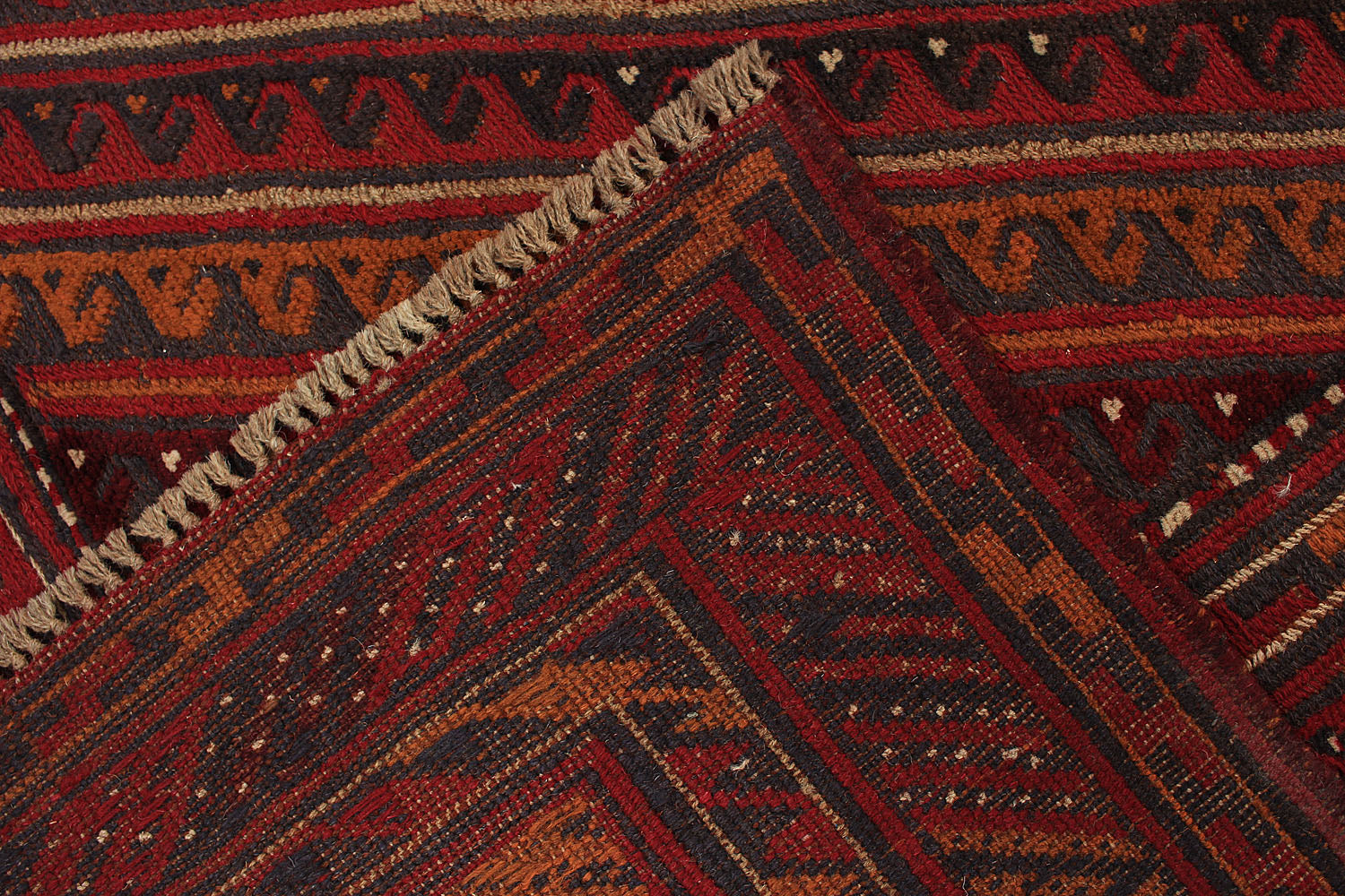6' 6"X 10'  Red Handmade Mashwani Afghan Rug Rectangular