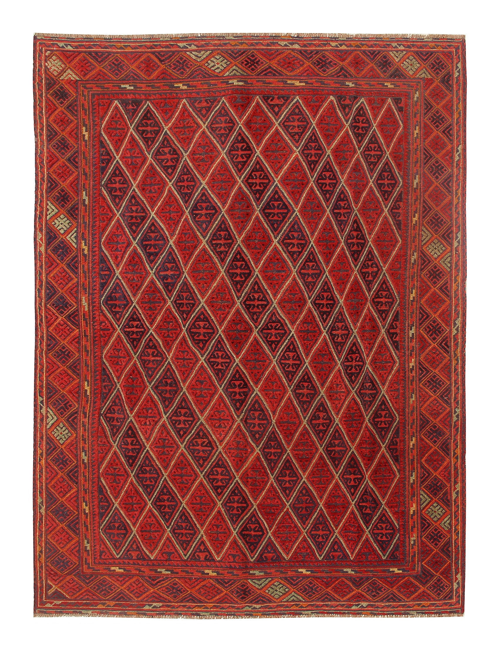 Red Handmade Mashwani Afghan Rug Rectangular