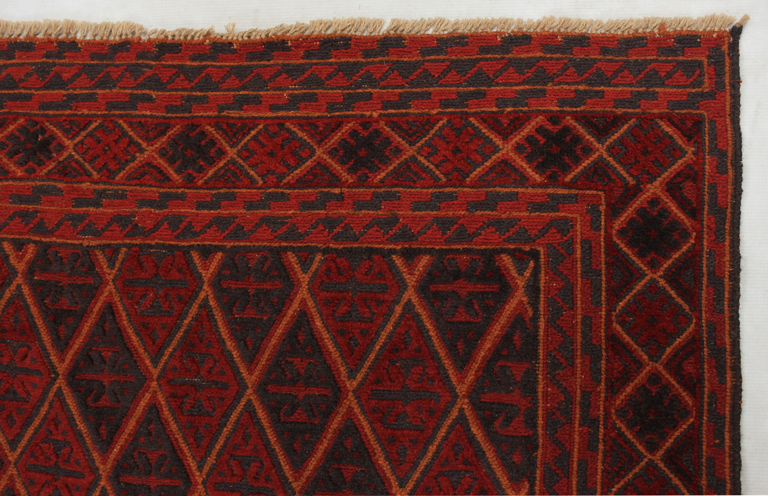 6' 6"X 10'  Red Handmade Mashwani Afghan Rug Rectangular