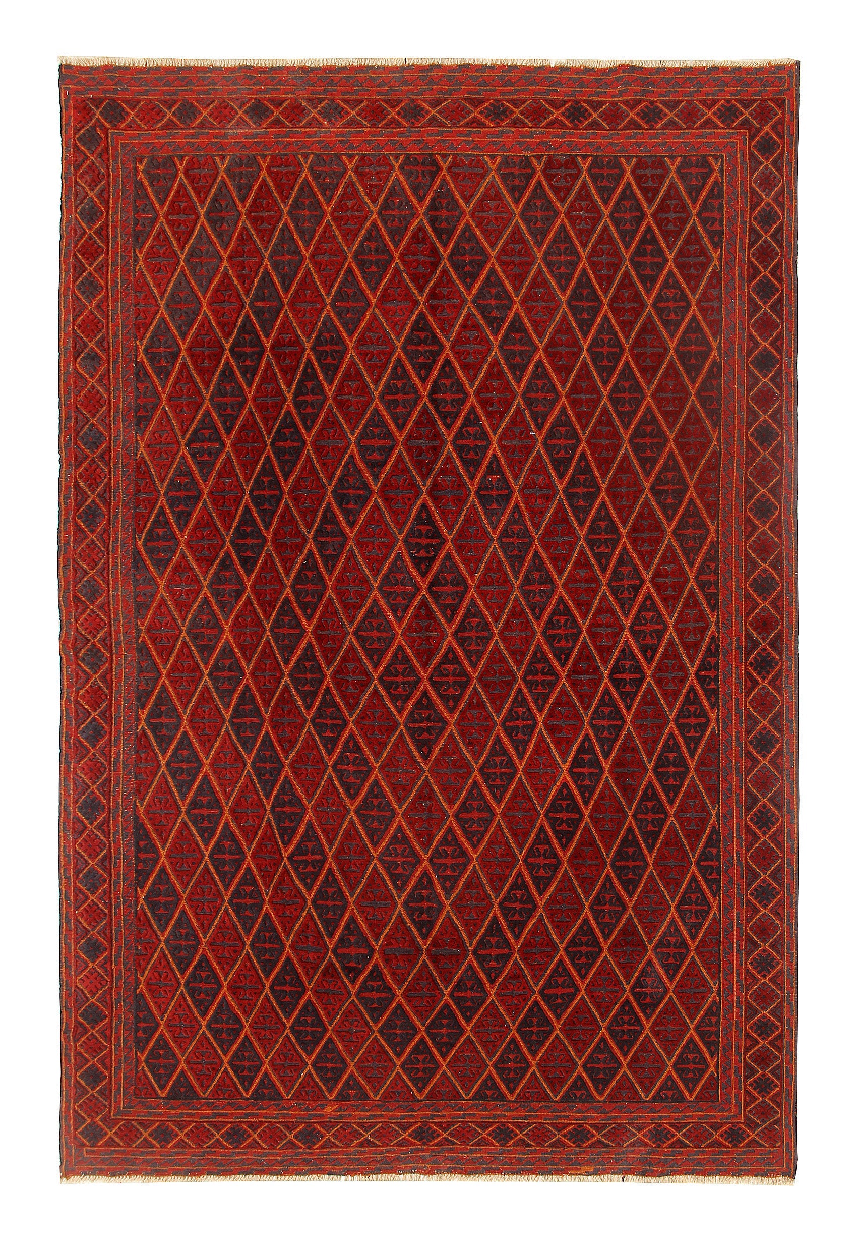 6' 6"X 10'  Red Handmade Mashwani Afghan Rug Rectangular