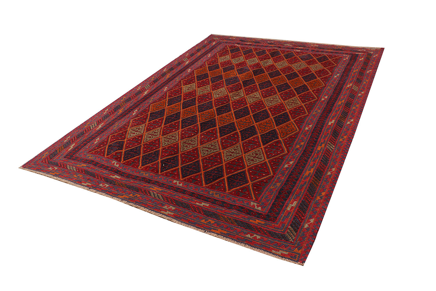 6' 6"X 10'  Red Handmade Mashwani Afghan Rug Rectangular