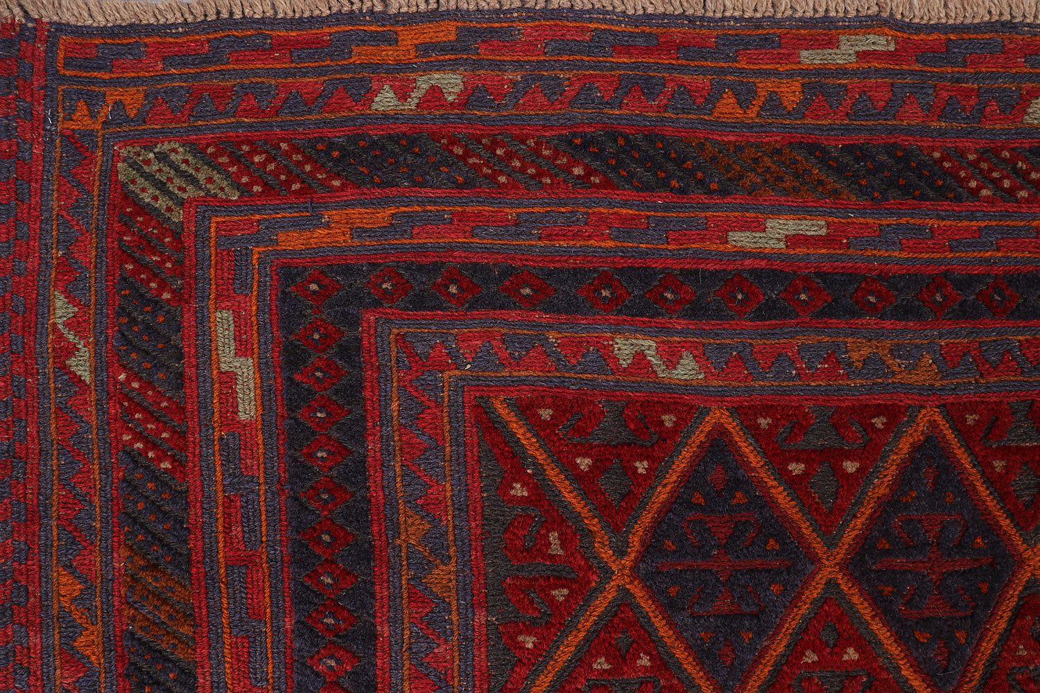 6' 6"X 10'  Red Handmade Mashwani Afghan Rug Rectangular