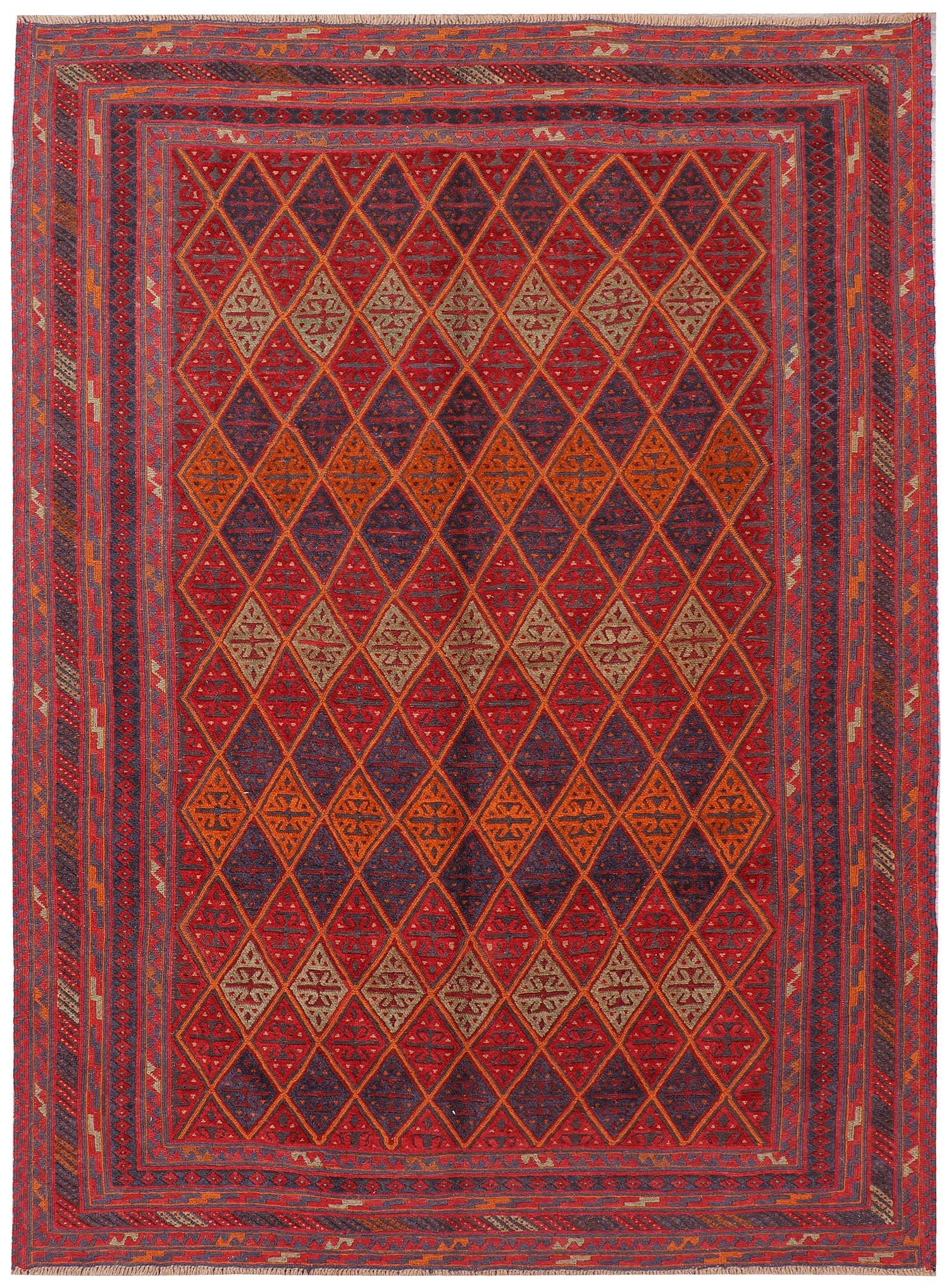 6' 6"X 10'  Red Handmade Mashwani Afghan Rug Rectangular